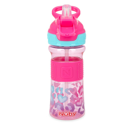 Nuby Kids No Spill Flip-it Adventure and Travel Sticker Water Bottle with  Soft Silicone Straw: 18+ Months, 14oz / 420ml