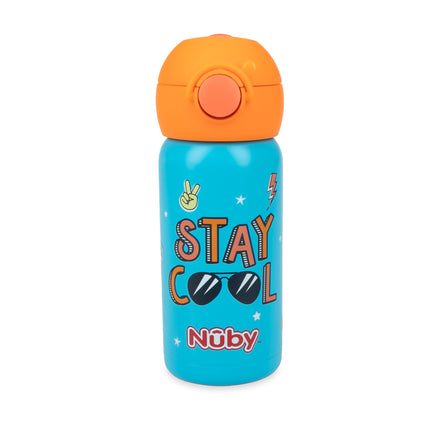 Nuby Kids No Spill Flip-it Adventure and Travel Sticker Water Bottle with  Soft Silicone Straw: 18+ Months, 14oz / 420ml