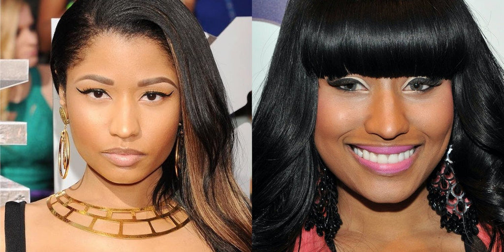 Nicki Minaj wearing blue coloured lenses