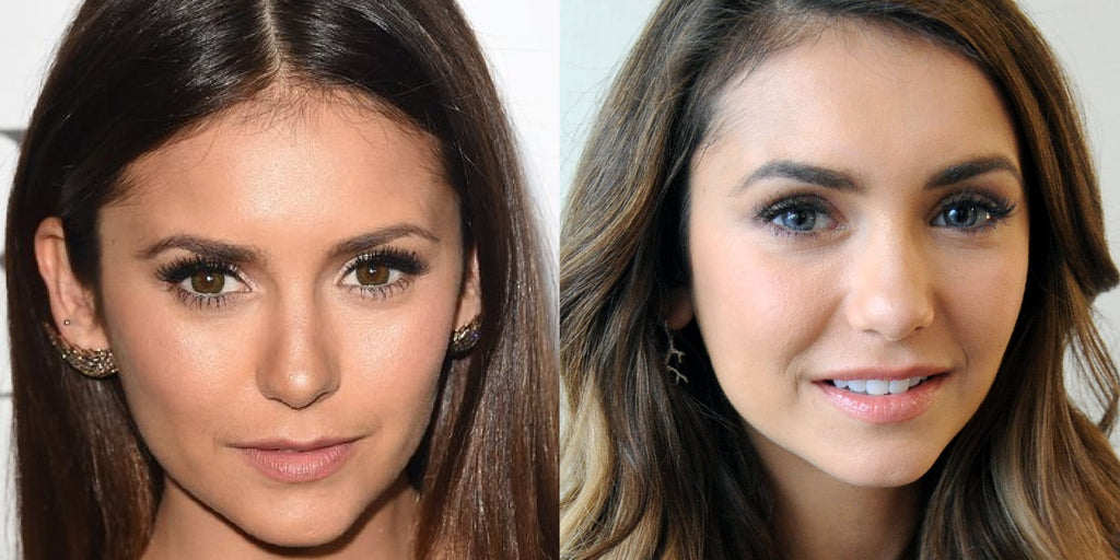 Nina Dobrev con lentes de contacto azules