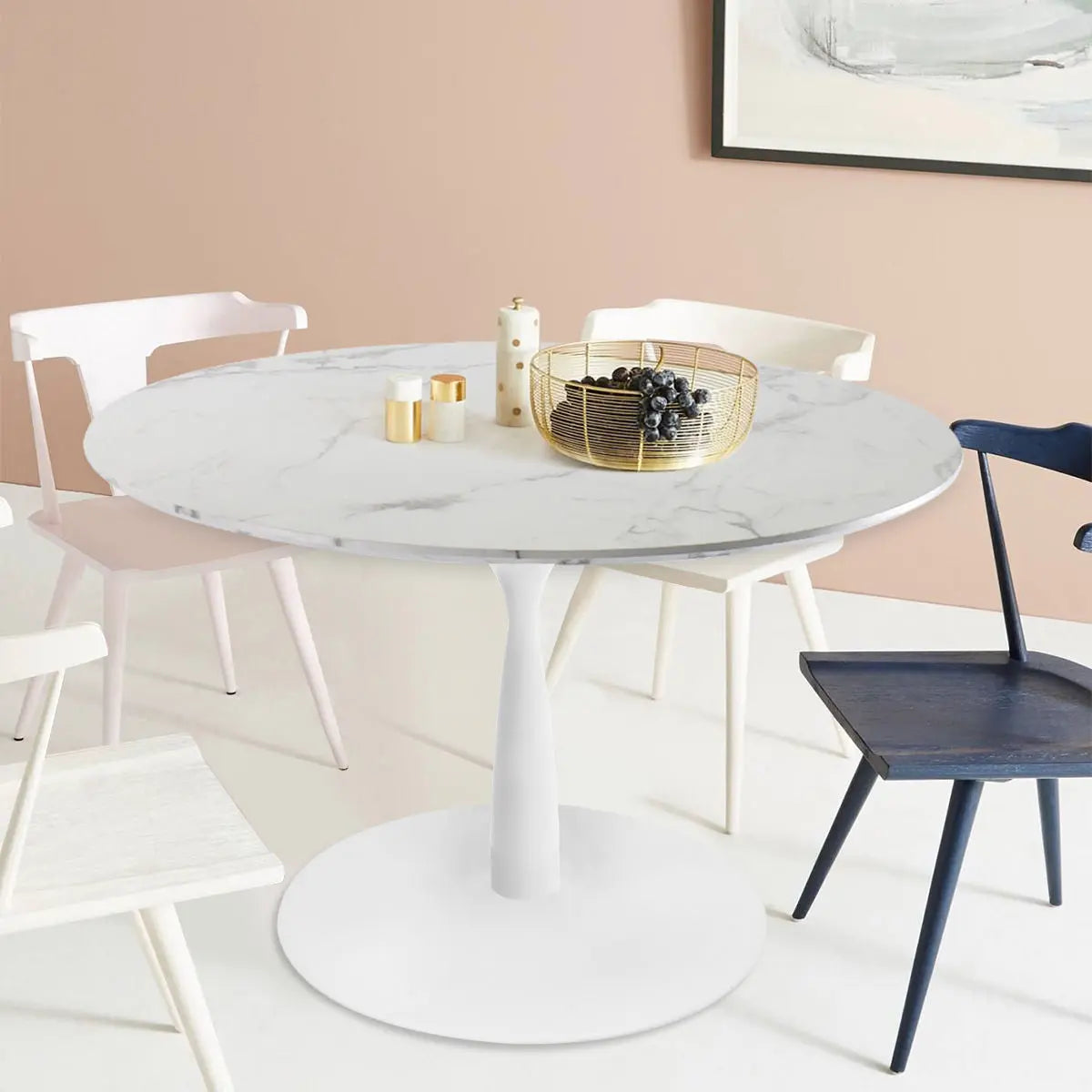 Harris 40" Faux Marble Top Round Pedestal Dining Table