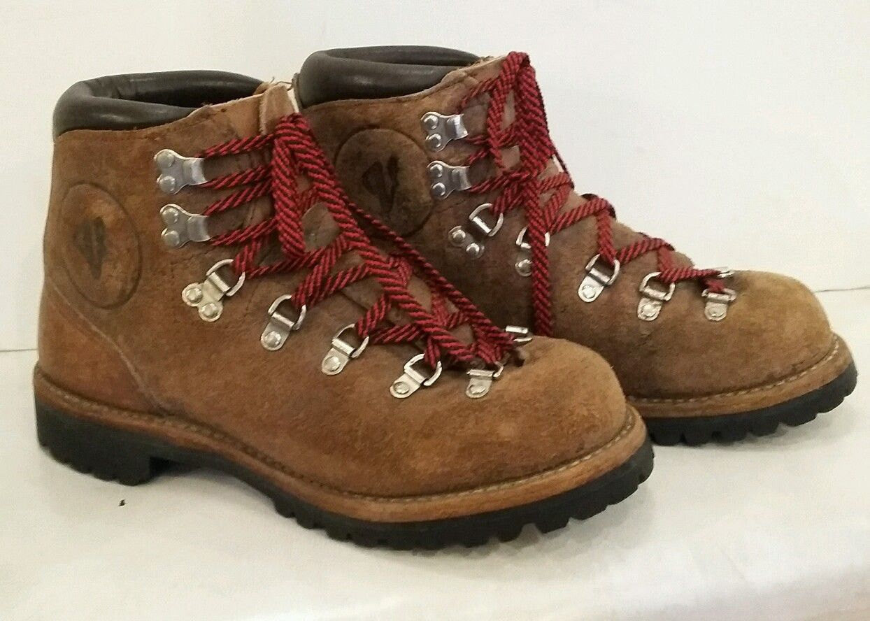old school hiking boots with red laces