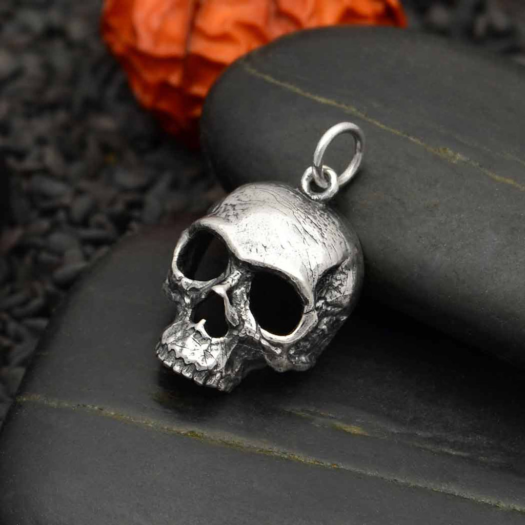 Sterling Silver Half Skull Pendant 22x13mm - 1pc