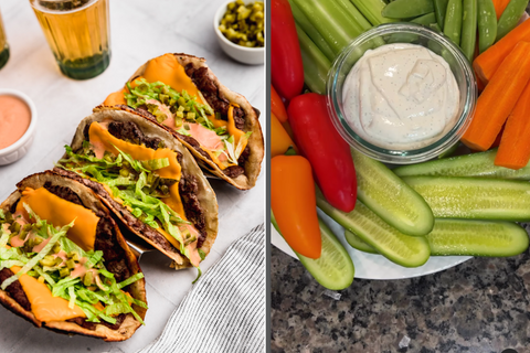 Big Smash Tacos and Veggies with Cottage Cheese Ranch Dip