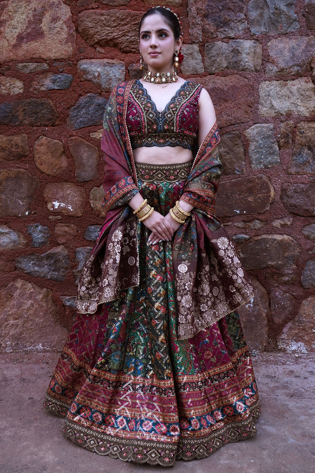 Green and Peach Floral Embroidered Lehenga Choli For Girls Design by Fayon  Kids at Pernia's Pop Up Shop 2024
