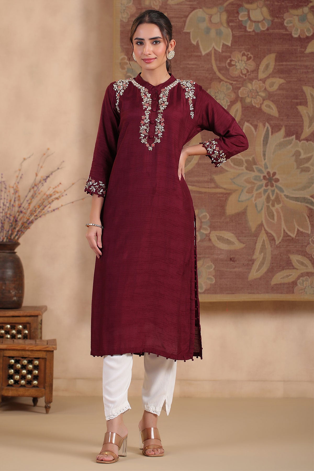 Buy latest Peach chanderi silk kurta designs for ladies | Priya Chaudhary