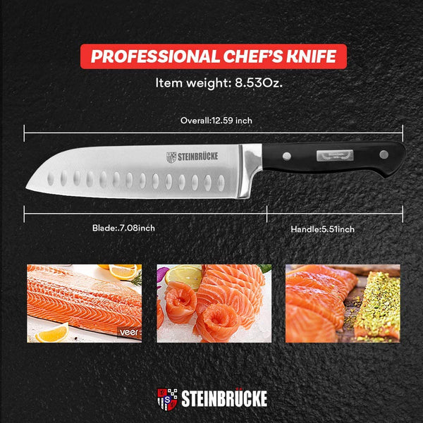 Steinbrücke Santoku Knife - 7 inch Kitchen Knife Forged from German Stainless Steel 5Cr15Mov(HRC58)