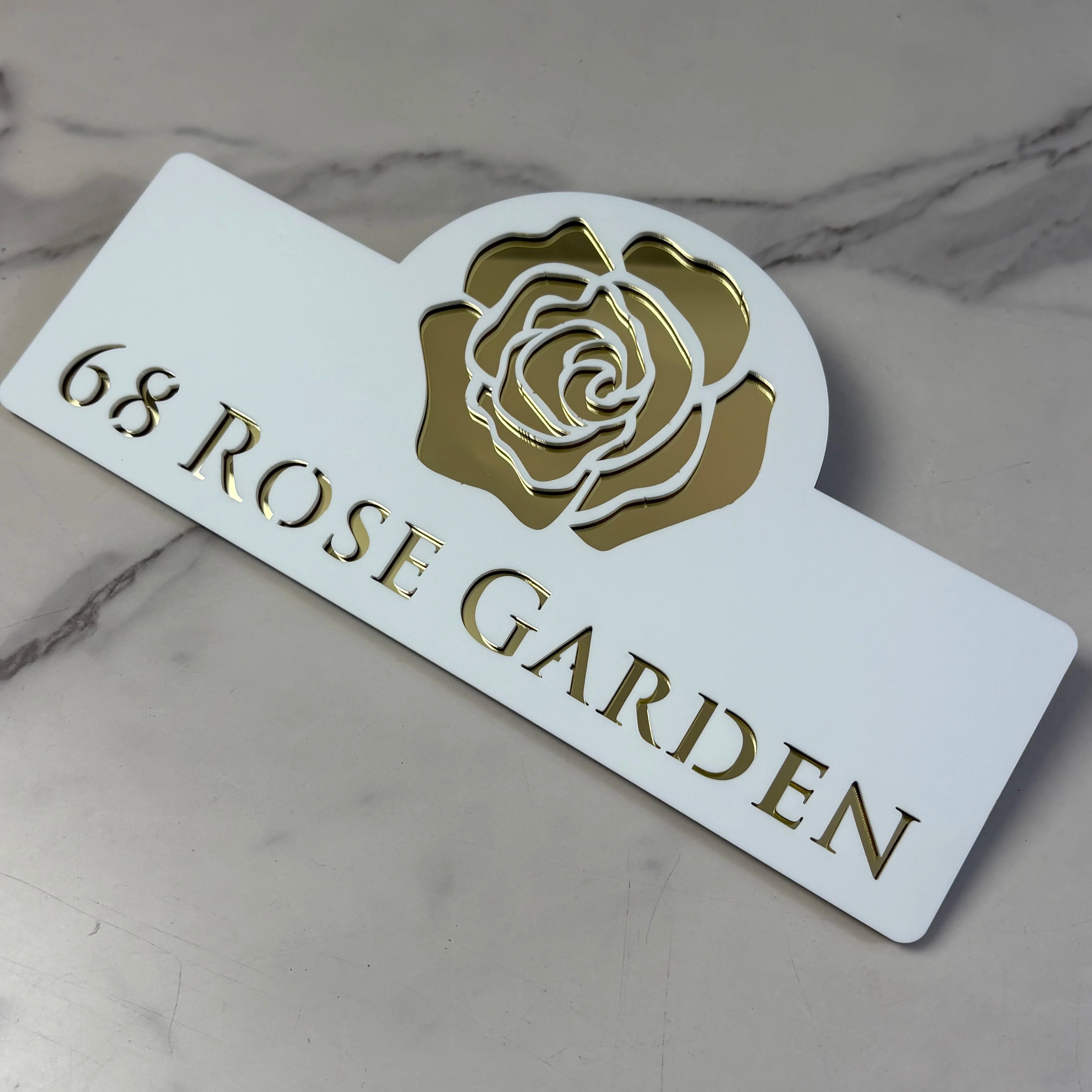 HOUSE SIGN ADDRESS CUSTOM SIGN FLOWER ROSE LASER CUT ACRYLIC NUMBER TAPE PLAQUE - Foto 14 di 19