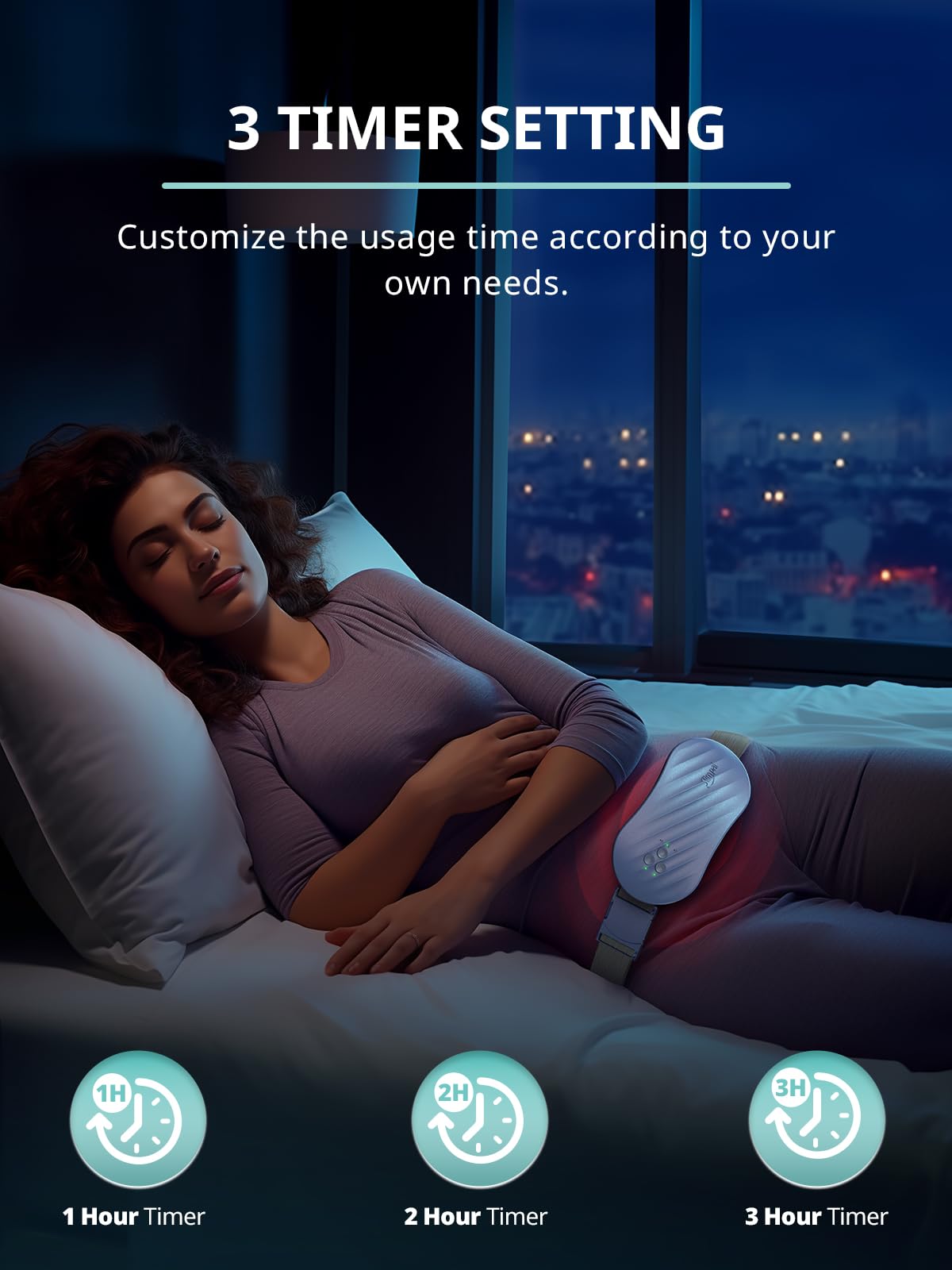 slimpal cordless heating pad for period cramp pain 3 timer setting customize usage time according to your own needs