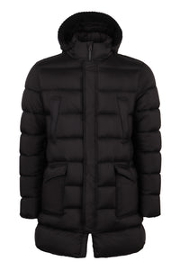 Techno fabric long down jacket