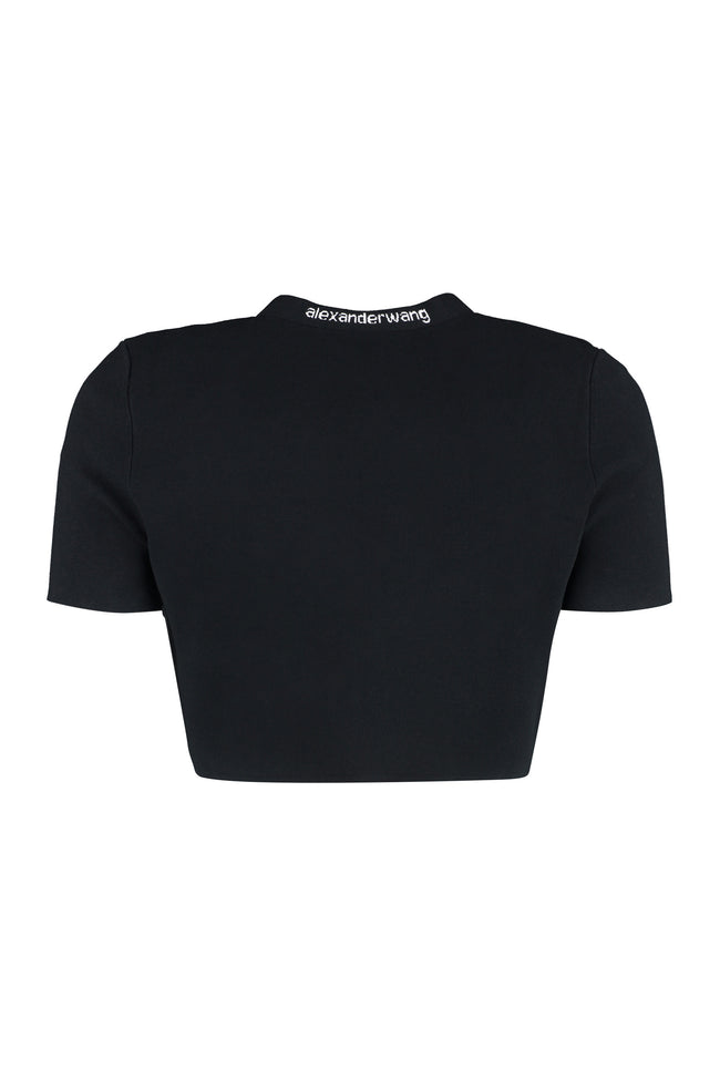 logo-jacquard trim cropped top, Alexander Wang