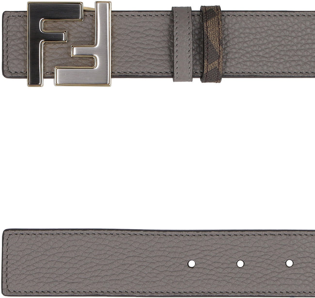 FENDI FF logo-buckle leather belt - Grey