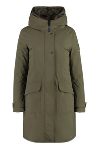 Military technical fabric parka with internal removable down jacket