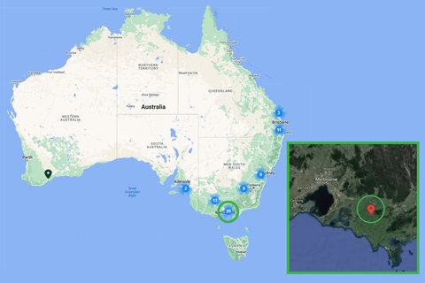 Map of Australia showing the location of Bromfield Road