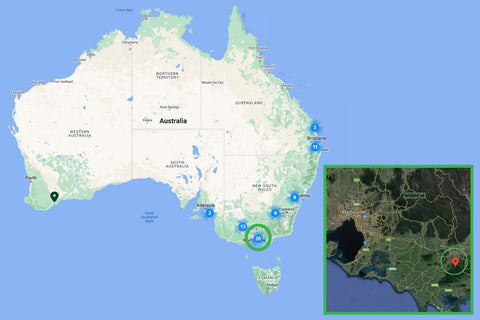 A map of Australia showing the location of Jumbuk, Victoria