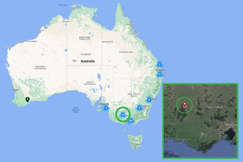 A map of Australia showing the location of Ledcourt in Victoria.