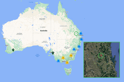 Map of Australia with the location of Cherry Gully