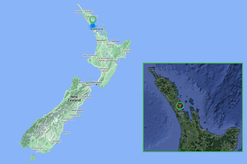 Map of New Zealand with the Te Muri planting site