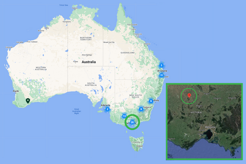 Map of Australia showing the location of Ngulambarra in Victoria