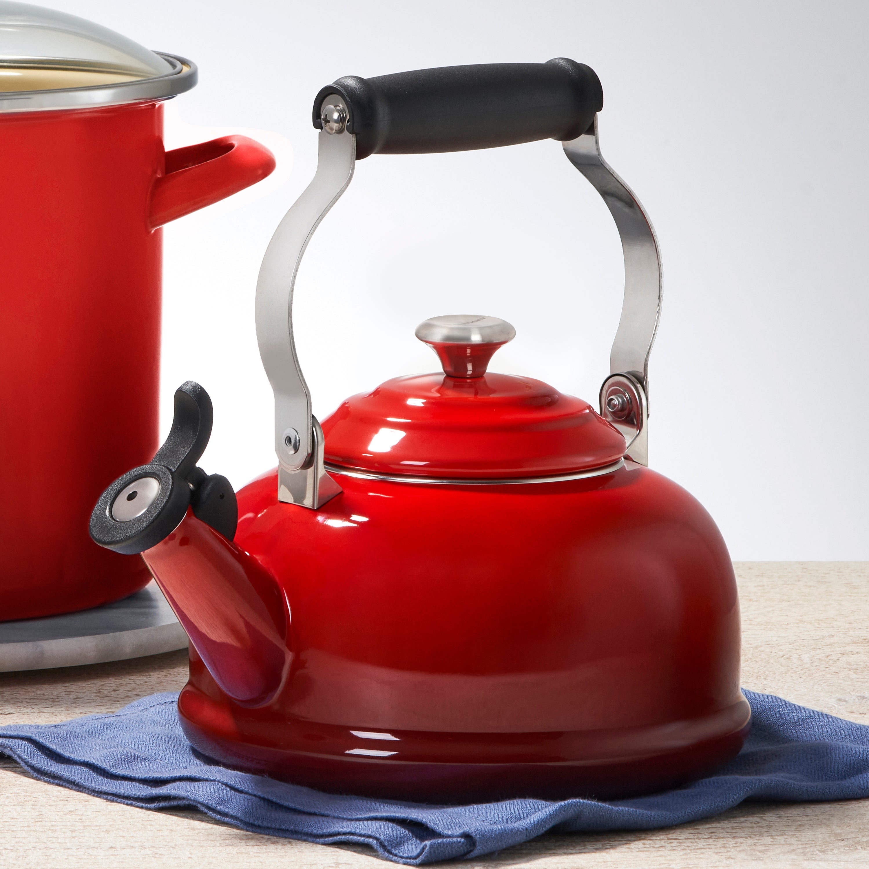 Le Creuset Enameled Steel 1.7-quart Cerise Whistling Tea Kettle