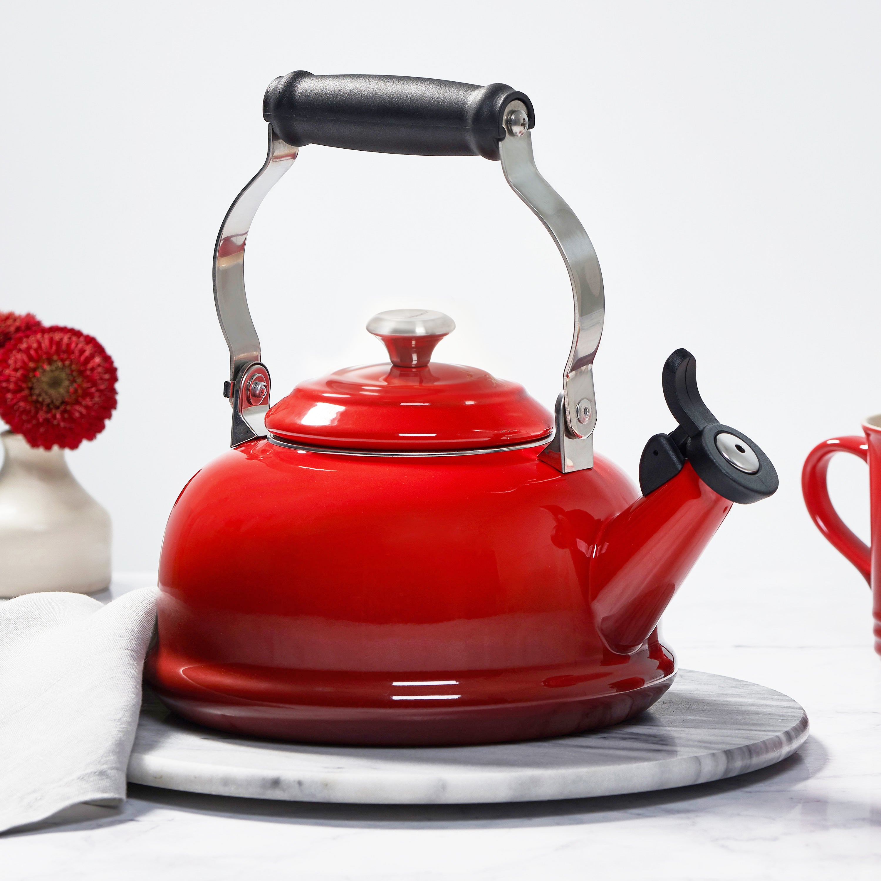 Le Creuset Enameled Steel 1.7-quart Cerise Whistling Tea Kettle