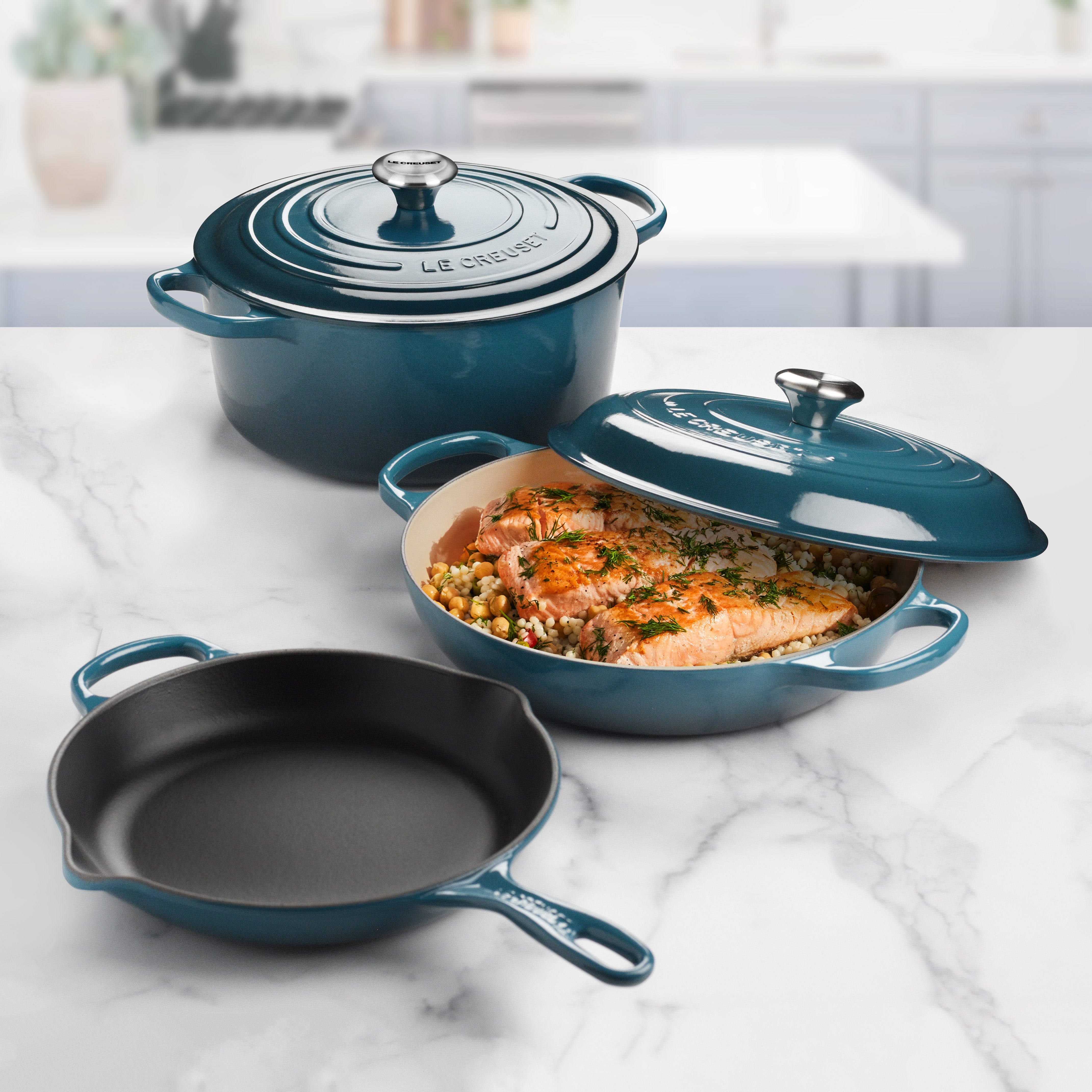 Le Creuset Signature Cast Iron Deep Teal 5 Piece Cookware Set