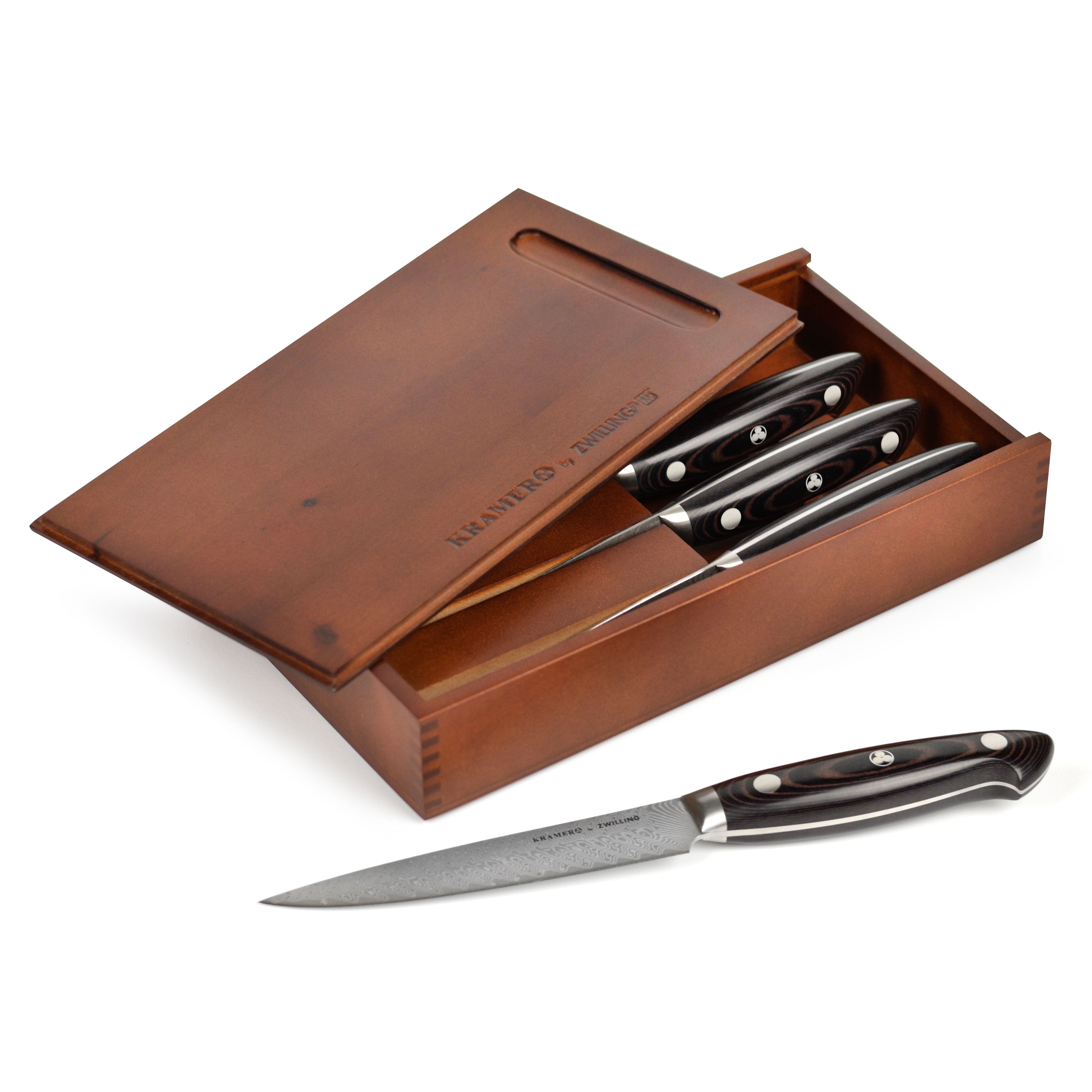 Kramer Stainless Damascus 4 Piece Steak Knife Set with Presentation Chest