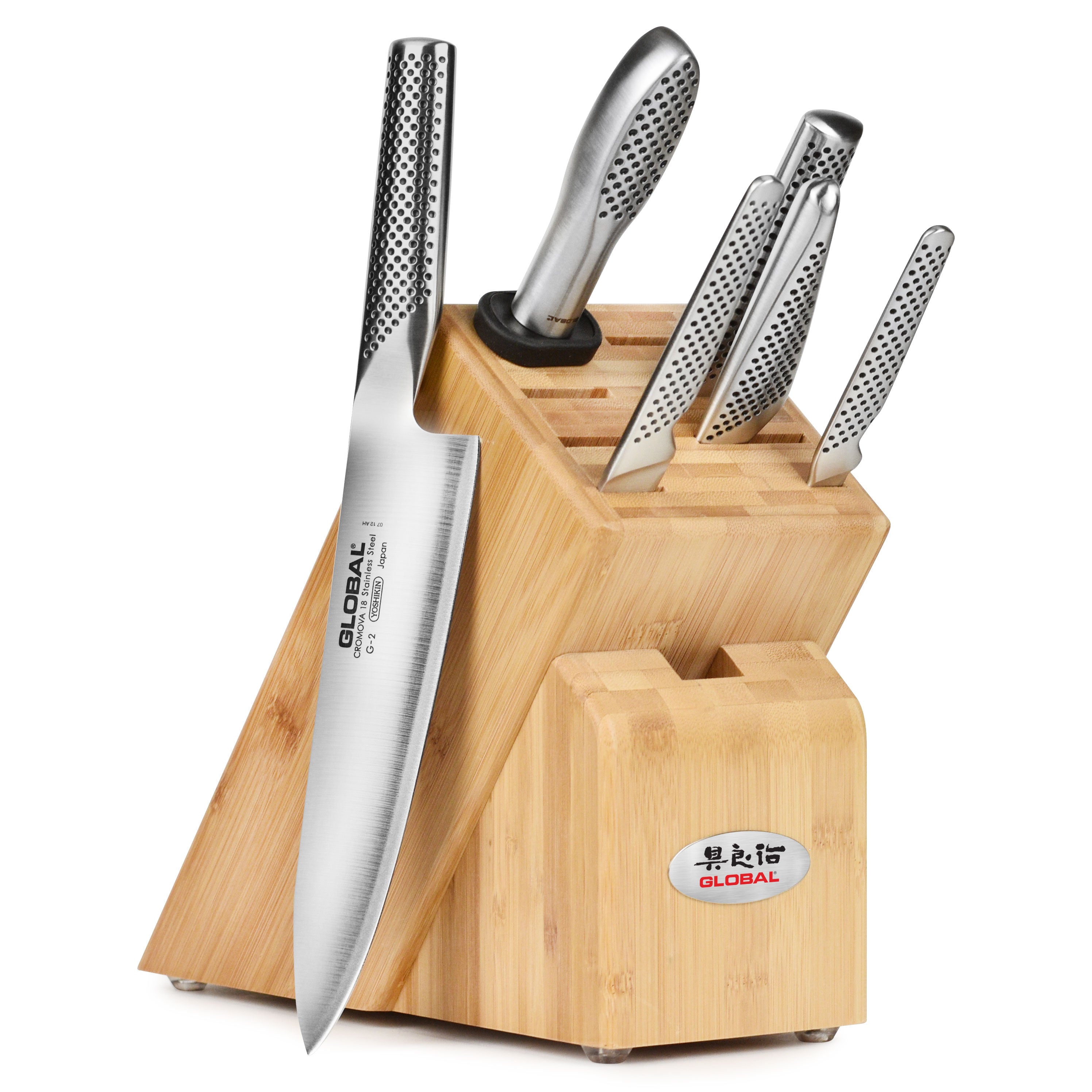 Global 7 Piece Bamboo Knife Block Set