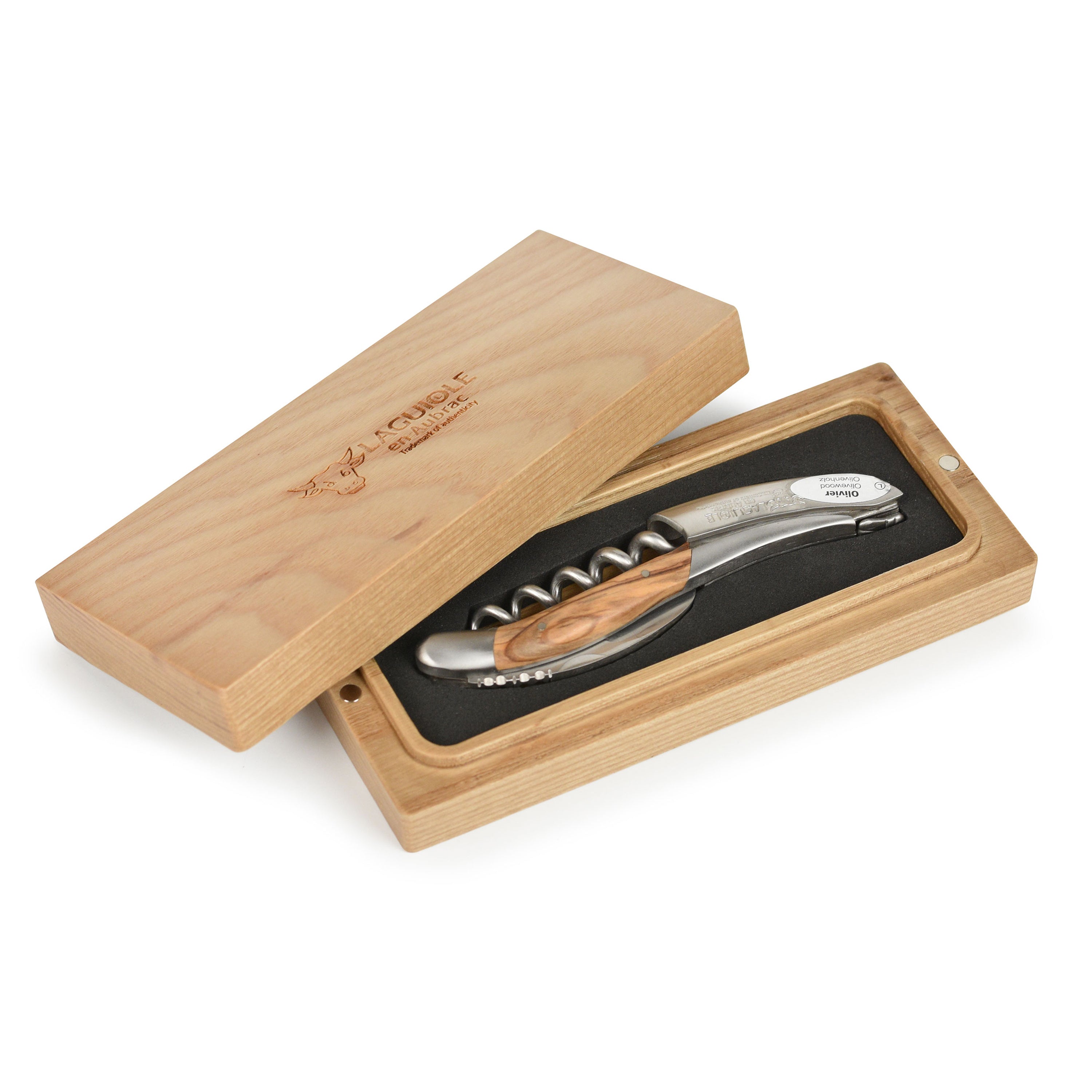 Laguiole en Aubrac Sommelier Stainless Steel Corkscrew with Olive Wood Handle