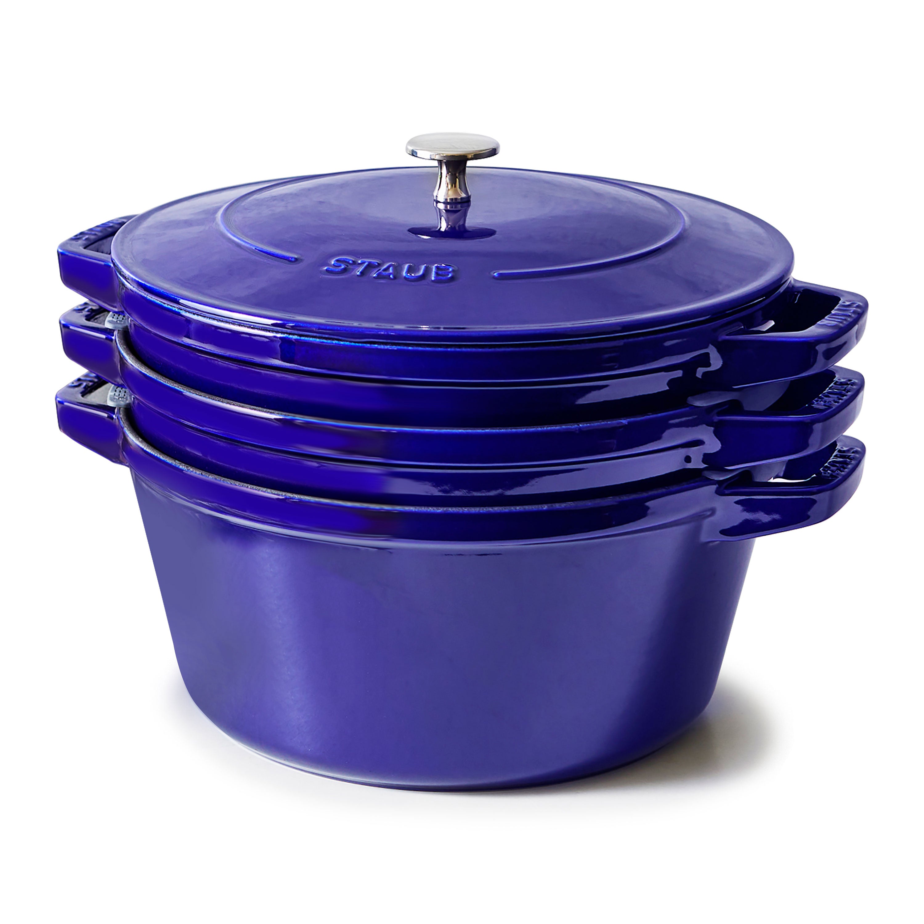 Staub 4 Piece Sapphire Blue Stackable Cast Iron Cookware Set