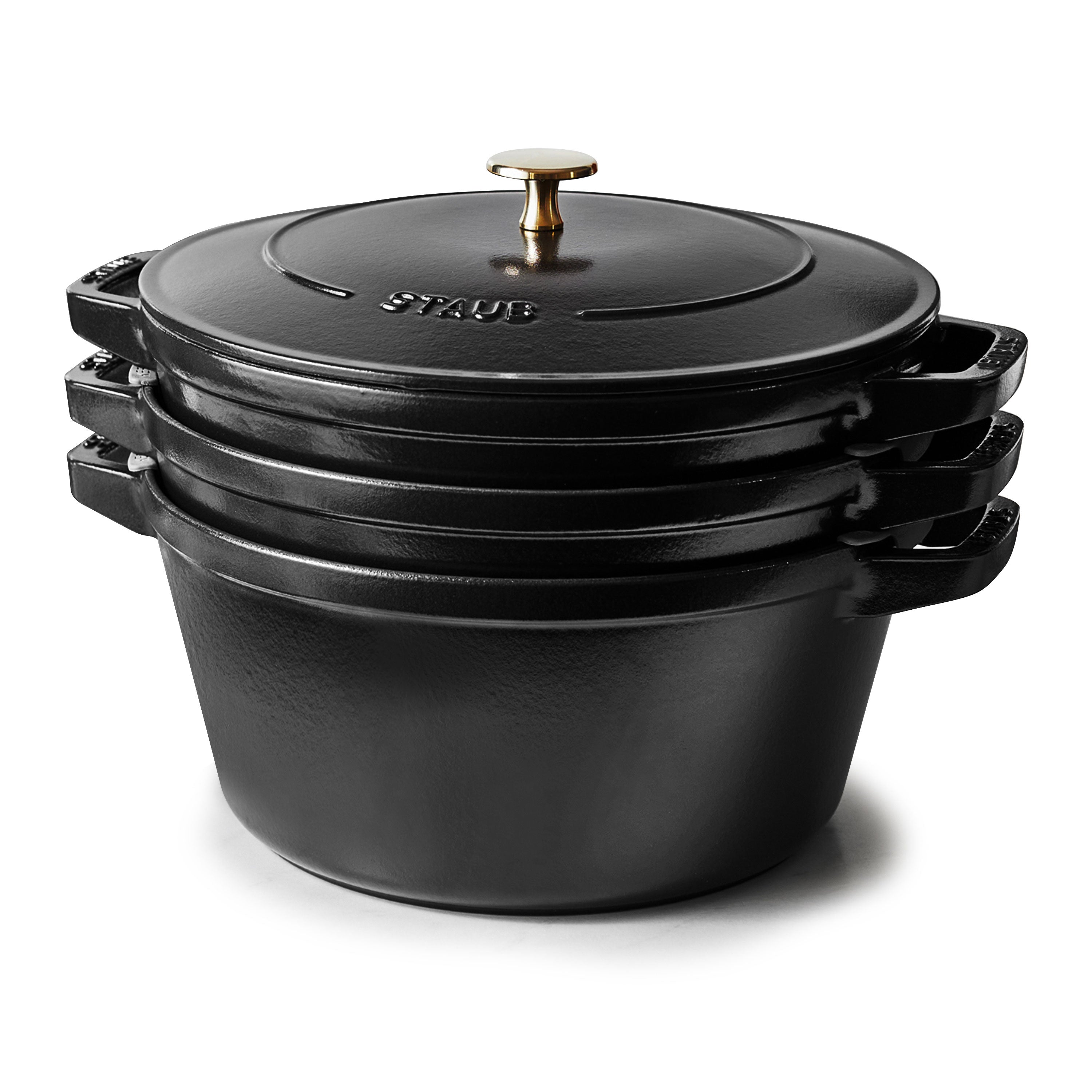 Staub 4 Piece Matte Black Stackable Cast Iron Cookware Set