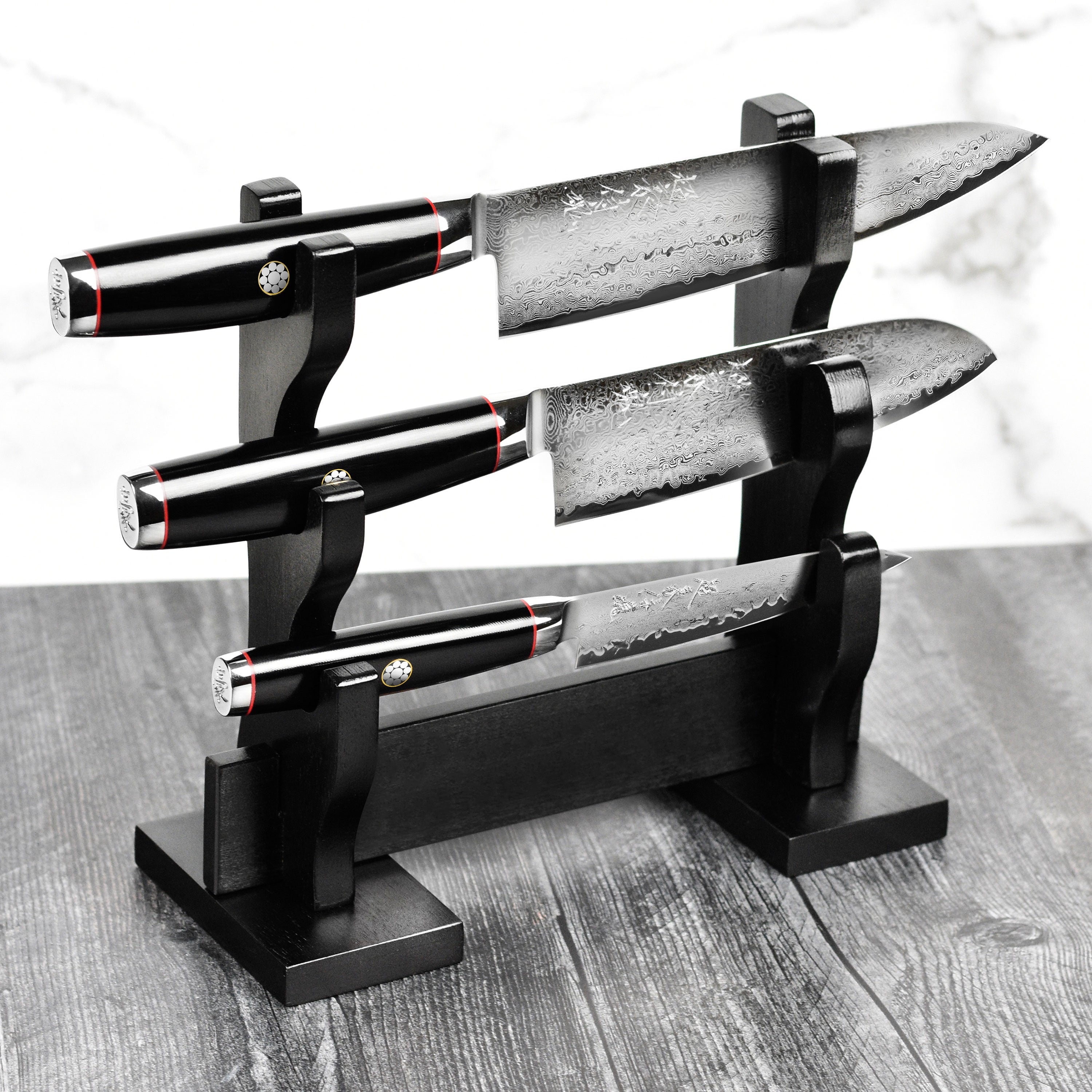 Yaxell Ypsilon SG2 3 Piece Knife Set with Japanese Katana Stand