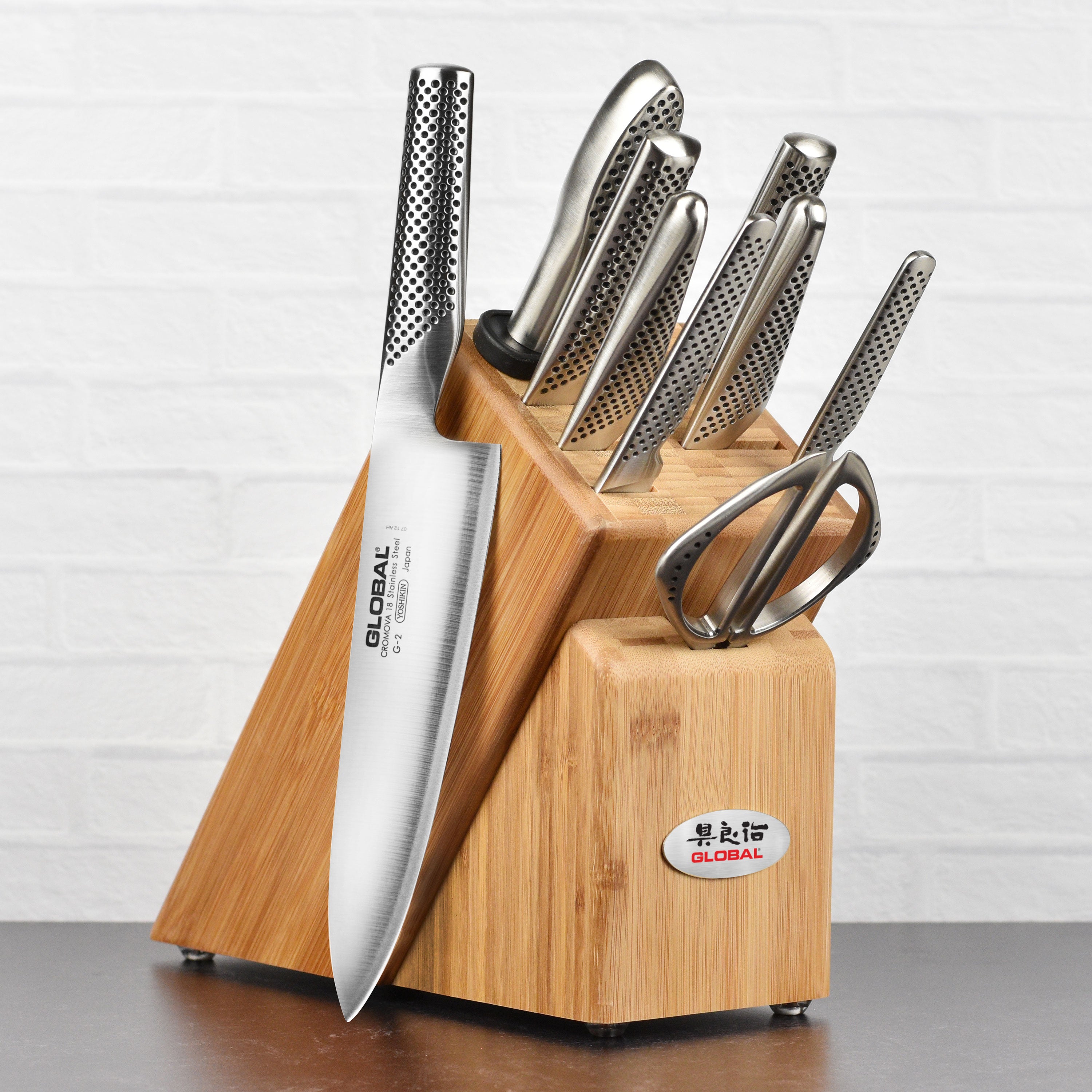 Global 10 Piece Bamboo Knife Block Set