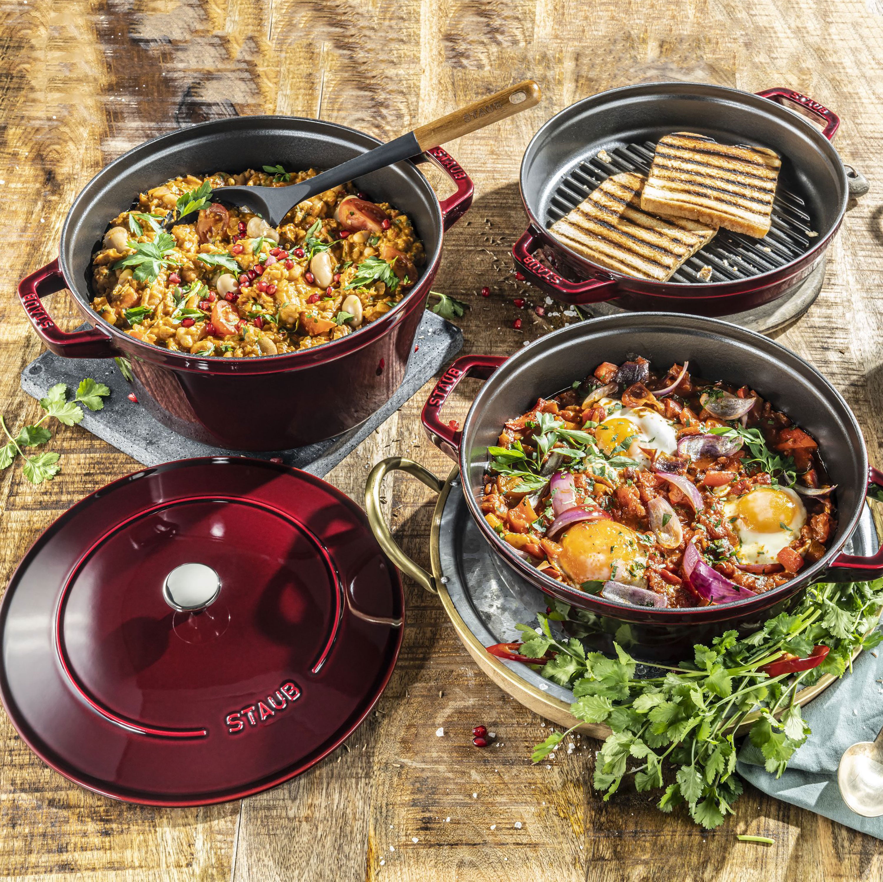 Staub 4 Piece Grenadine Stackable Cast Iron Cookware Set