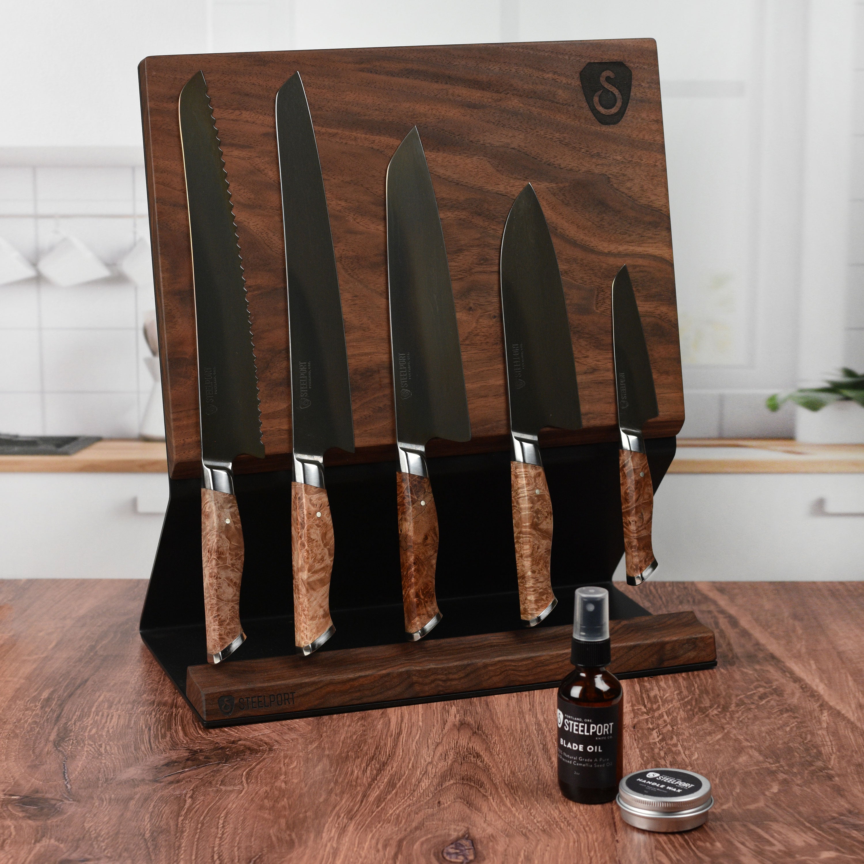 Steelport Carbon Steel 6 Piece Magnetic Knife Block Set