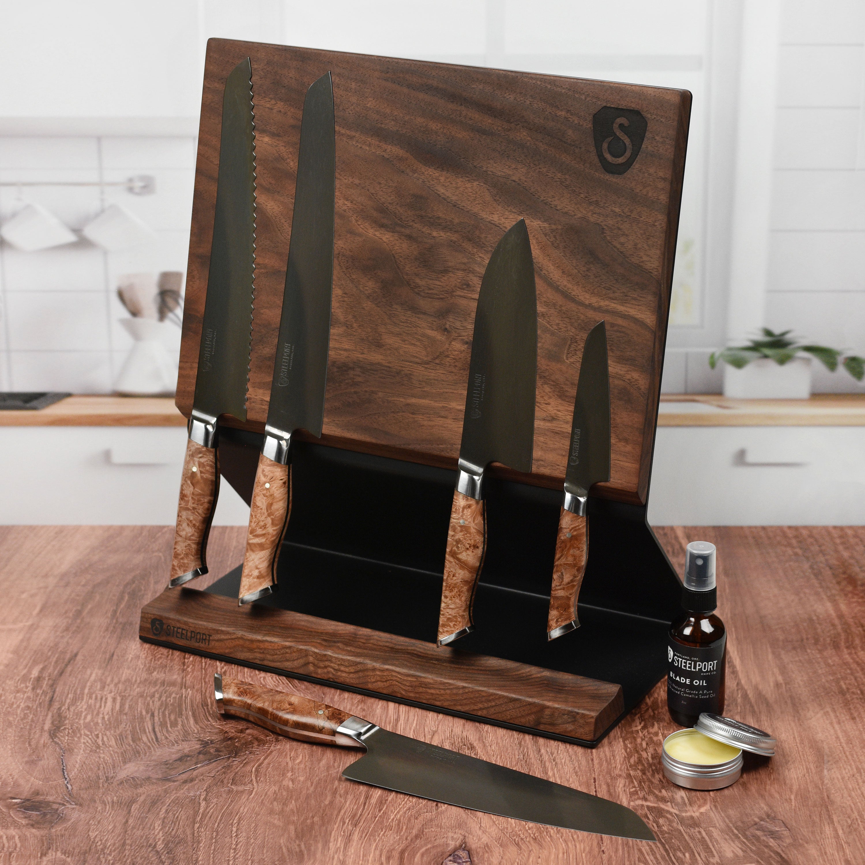 Steelport Carbon Steel 6 Piece Magnetic Knife Block Set