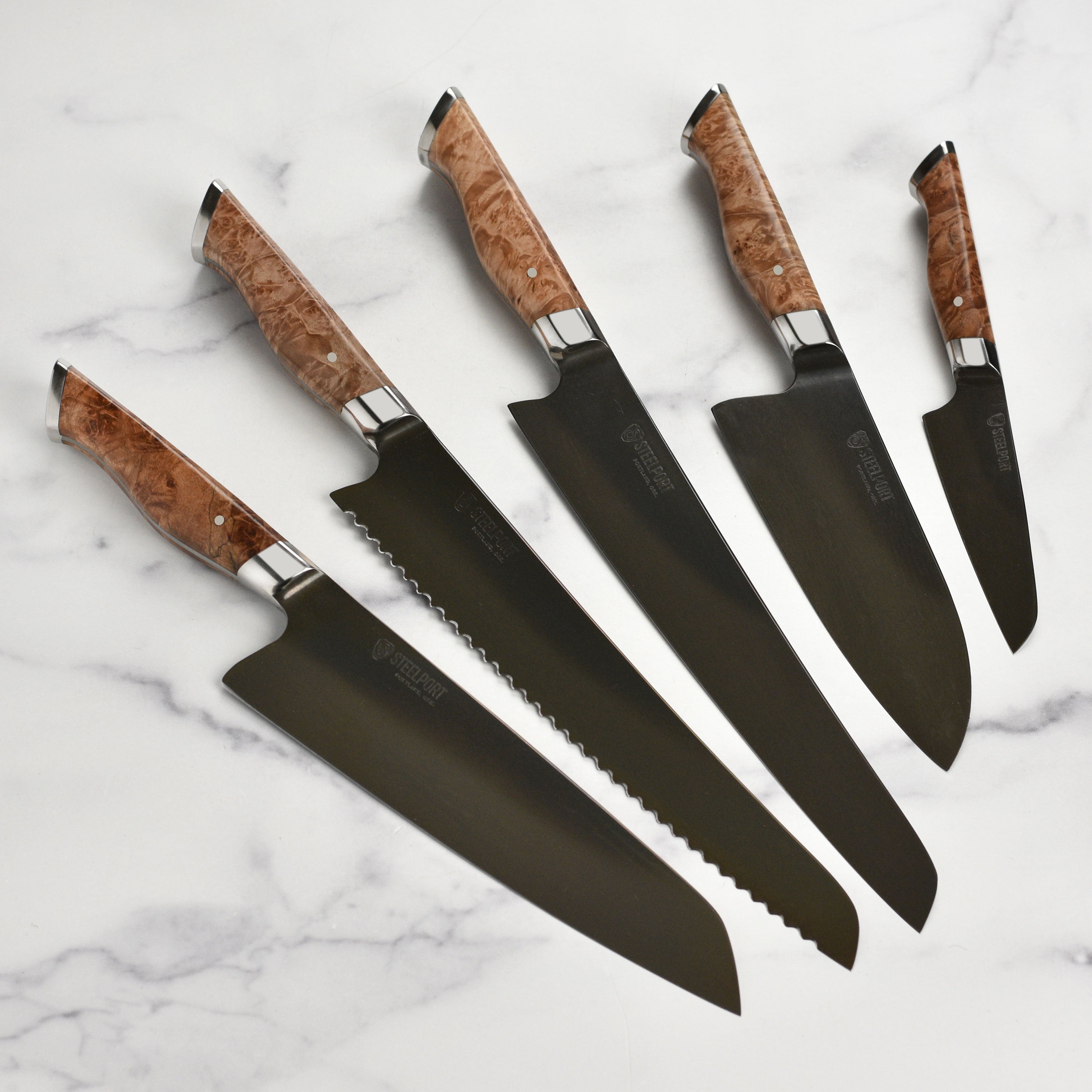 Steelport Carbon Steel 6 Piece Magnetic Knife Block Set