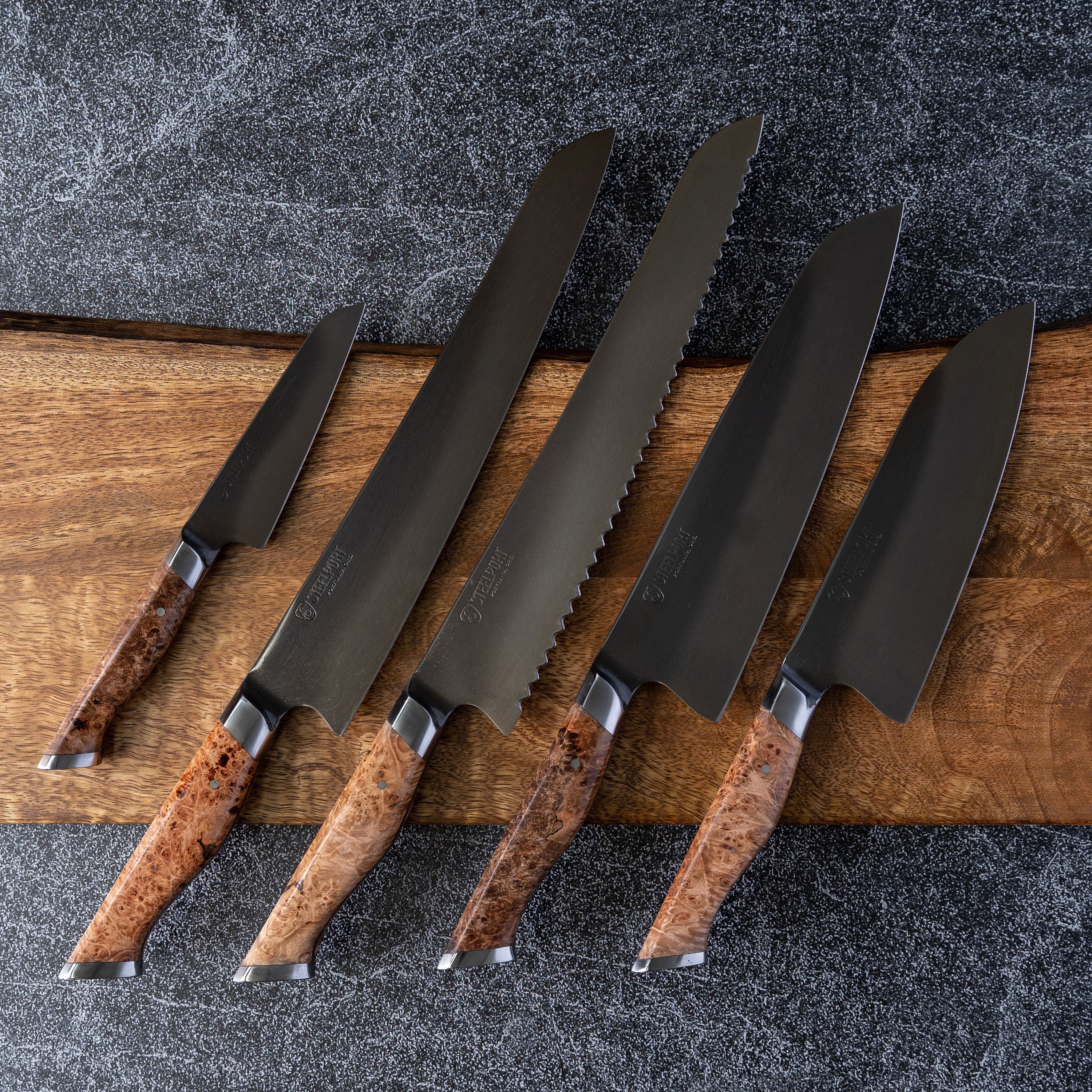 Steelport Carbon Steel 6 Piece Magnetic Knife Block Set