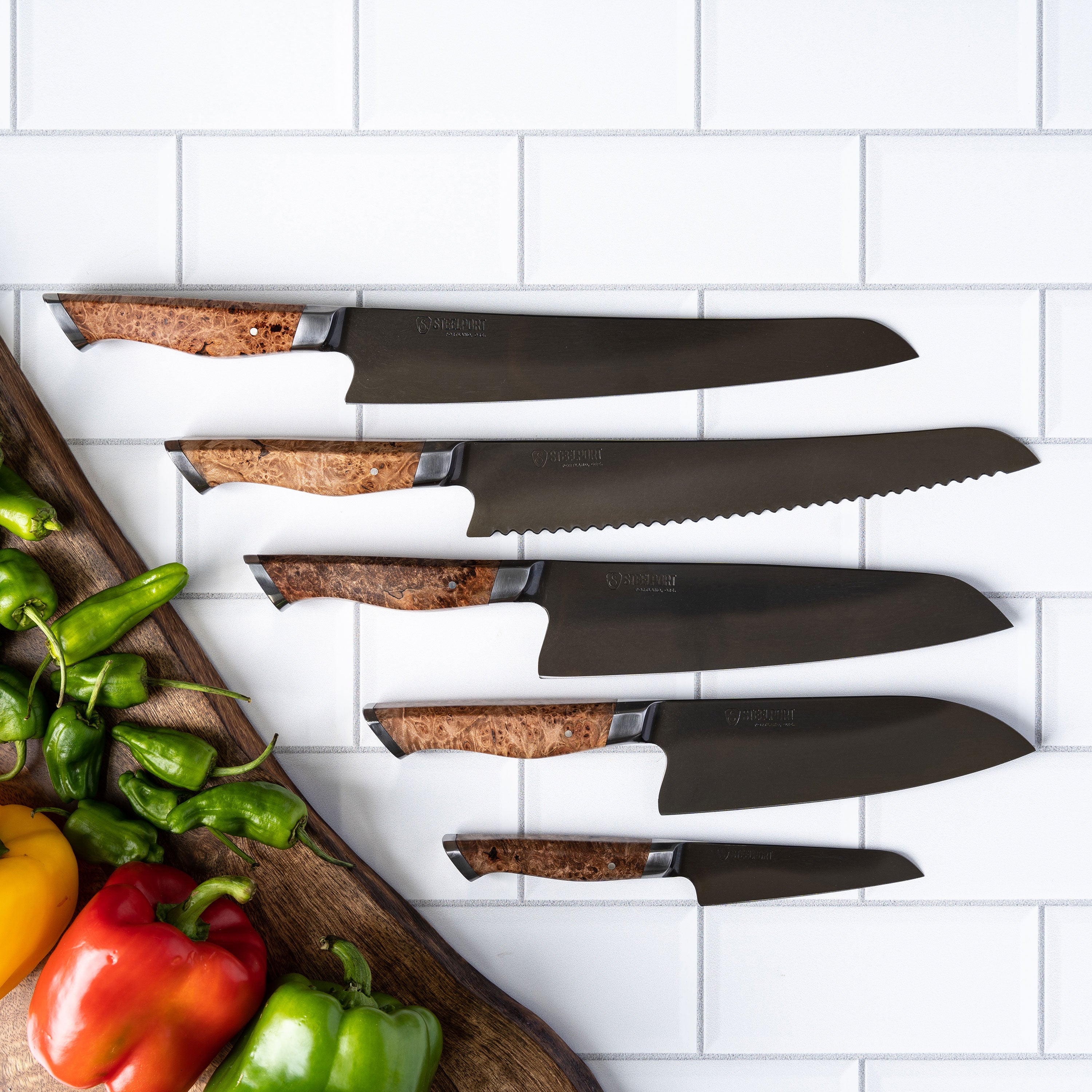 Steelport Carbon Steel 6 Piece Magnetic Knife Block Set