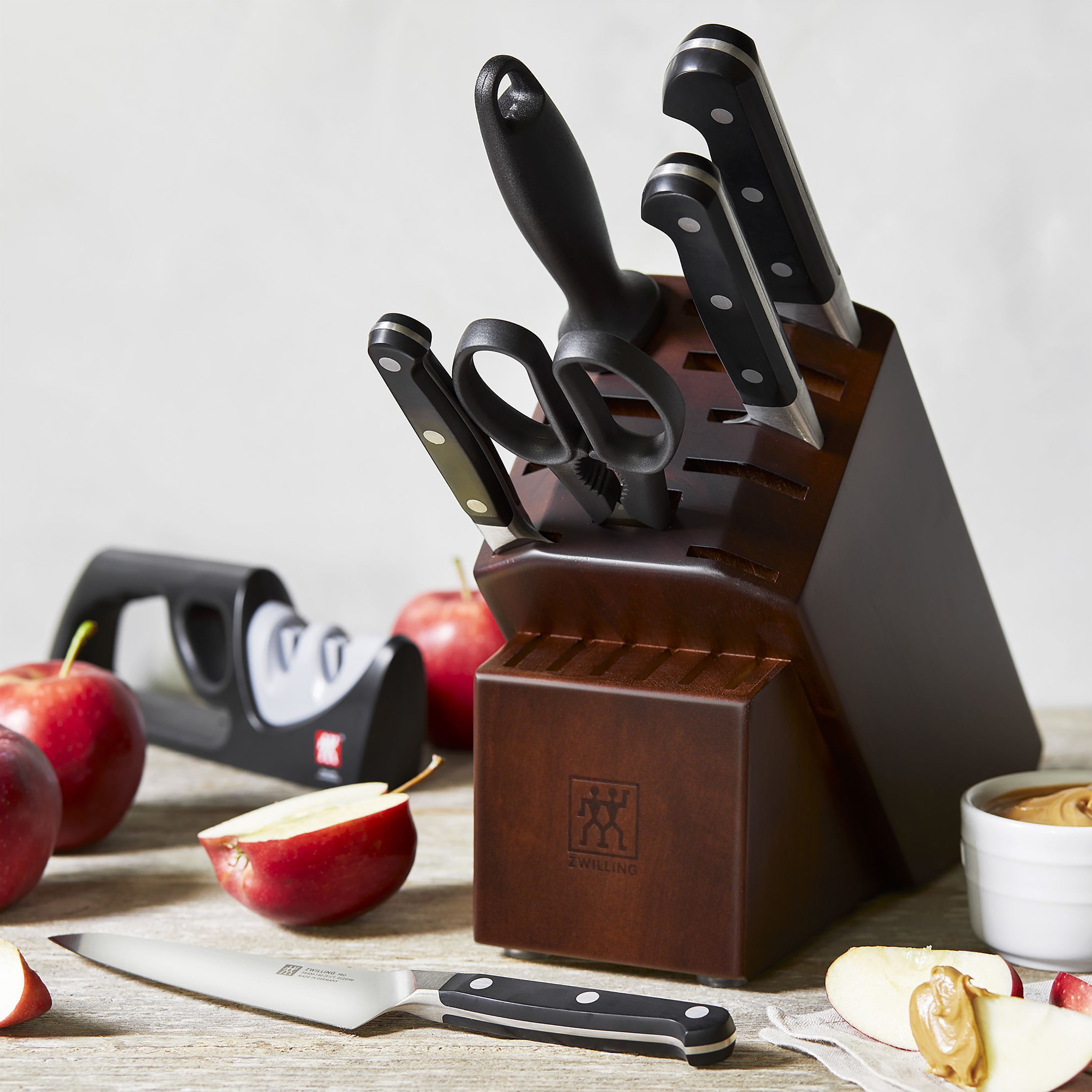 Zwilling Pro 7 Piece Acacia Knife Block Set with Bonus Sharpener