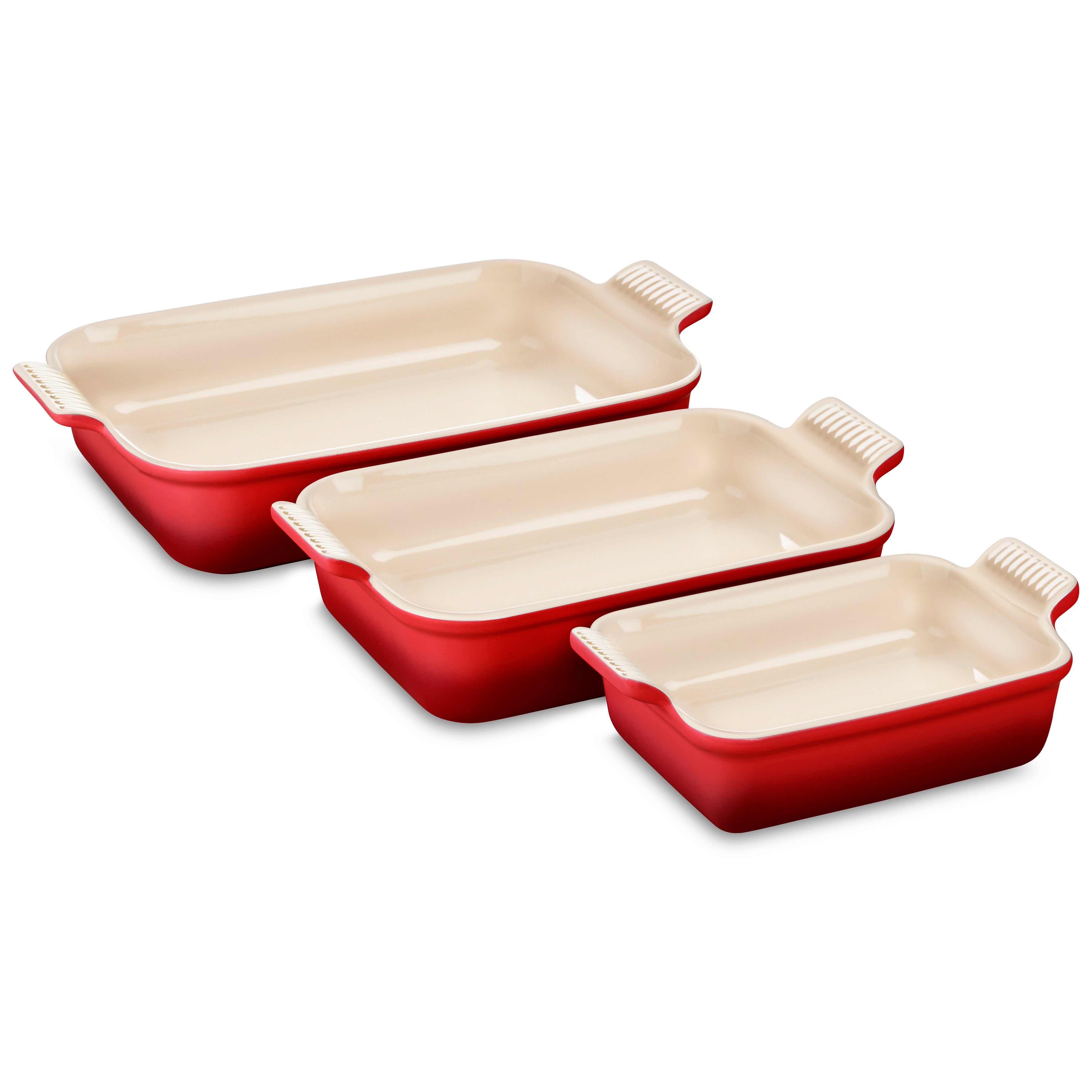 Le Creuset Heritage Stoneware 3 Piece Cerise Rectangular Dish Set