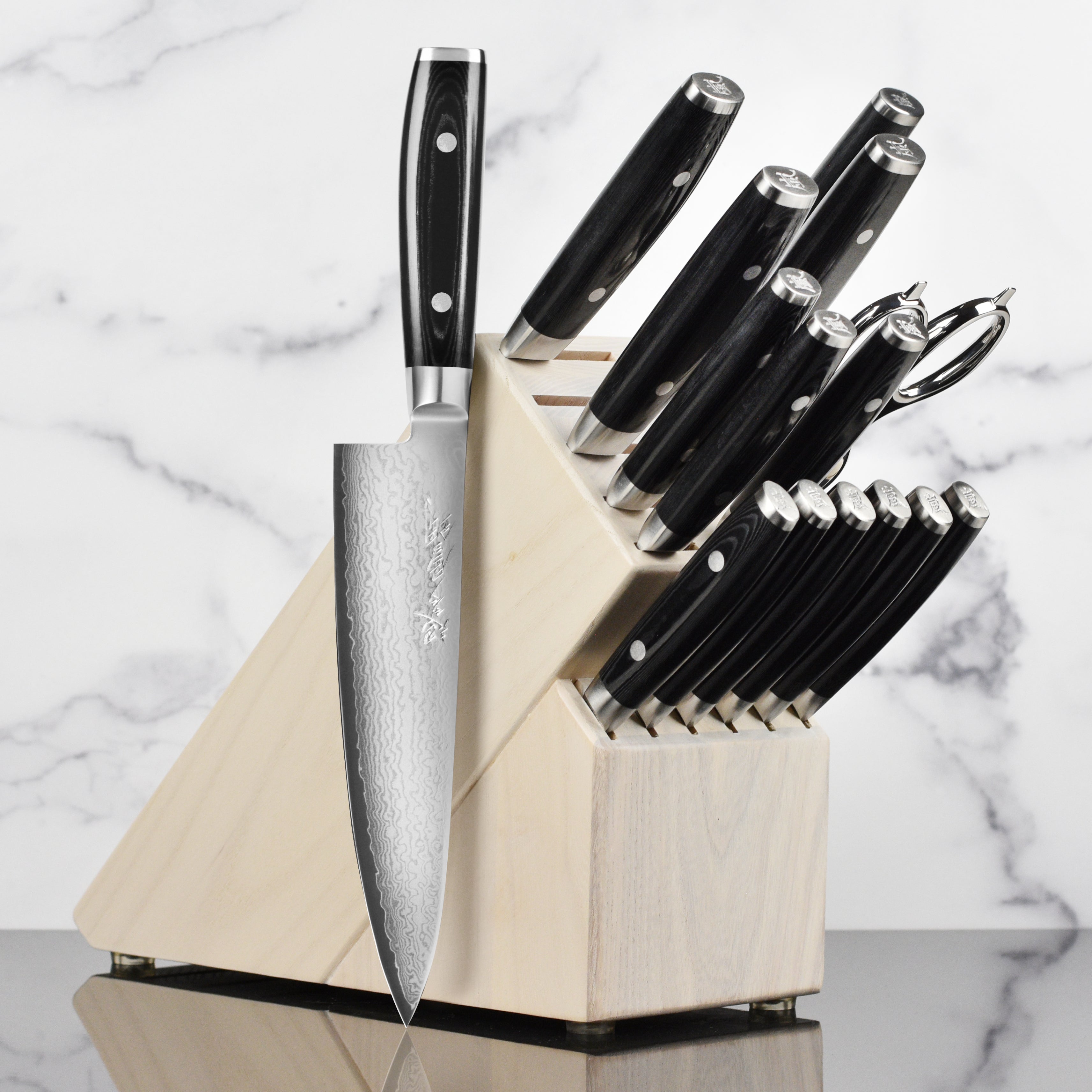 Yaxell Ran Plus 16 Piece Gray Ash Knife Block Set