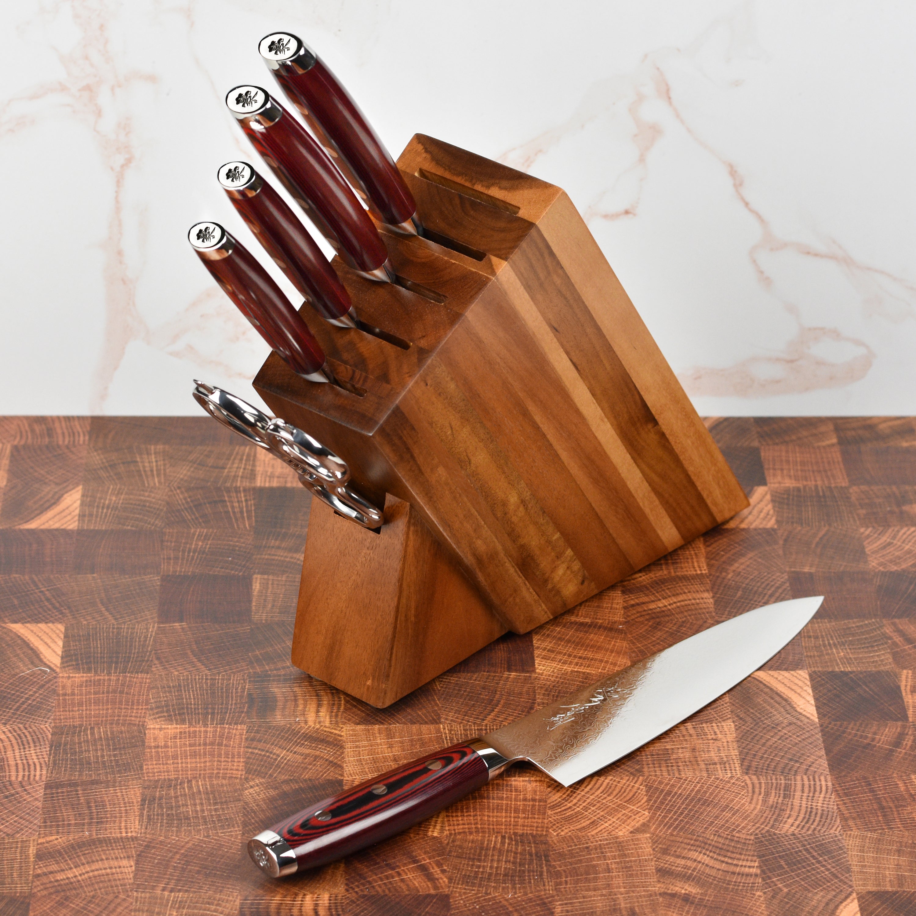 Yaxell Super Gou SG2 7 Piece Acacia Slim Knife Block Set