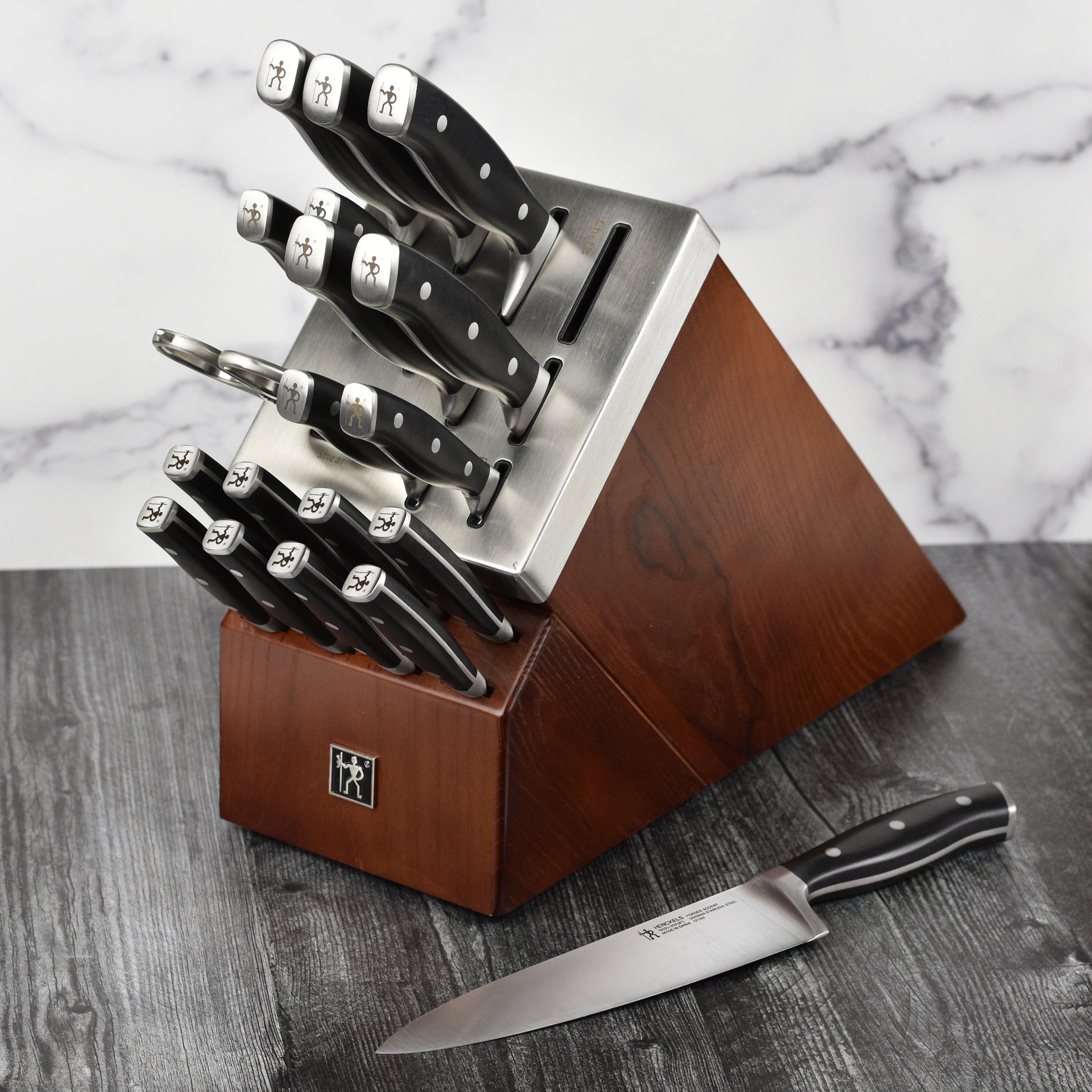 Henckels Forged Accent 20 Piece Self-Sharpening Knife Block Set, Black Handles