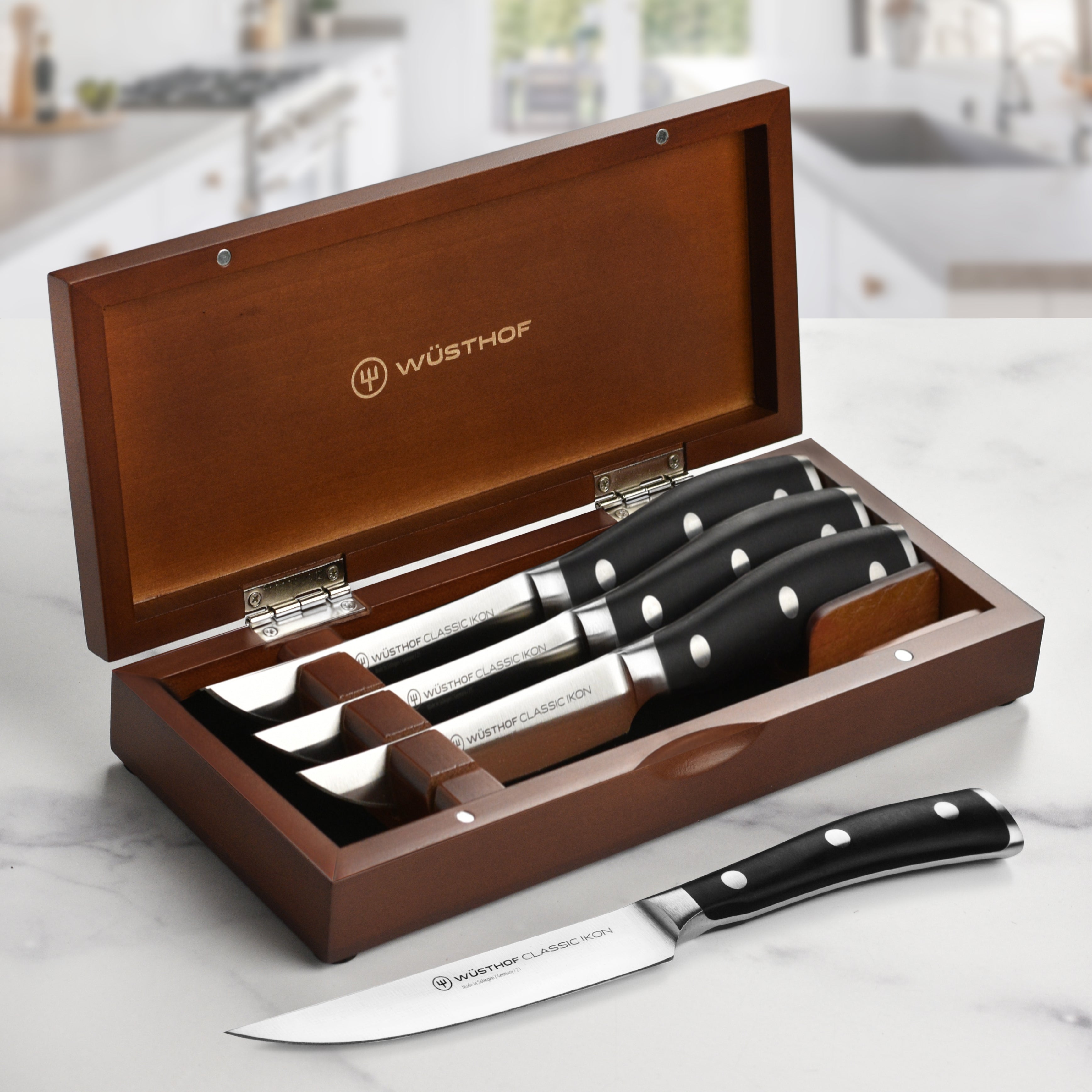 Wusthof Classic Ikon 4 Piece Steak Knife Set with Wood Case