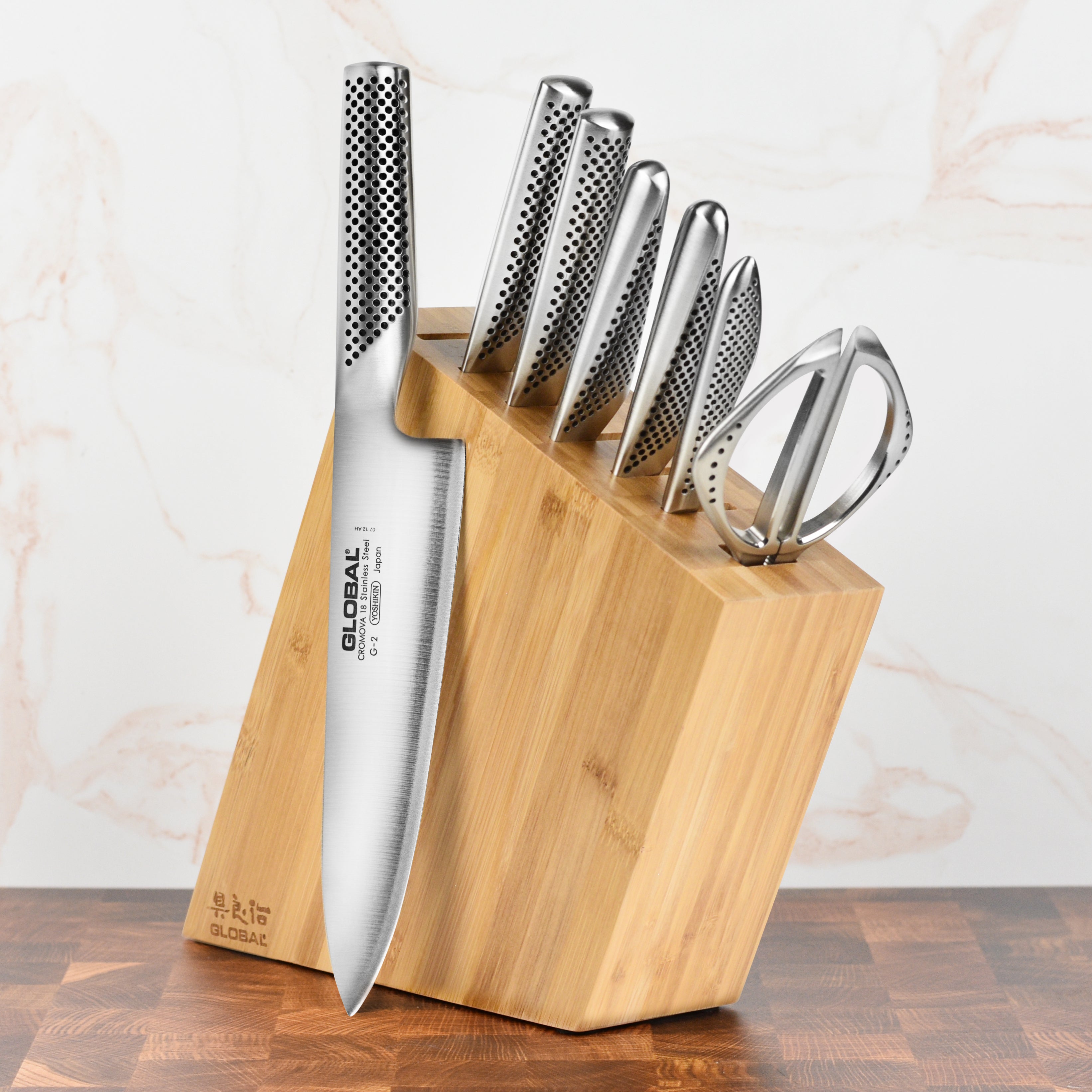 Global 8 Piece Bamboo Knife Block Set