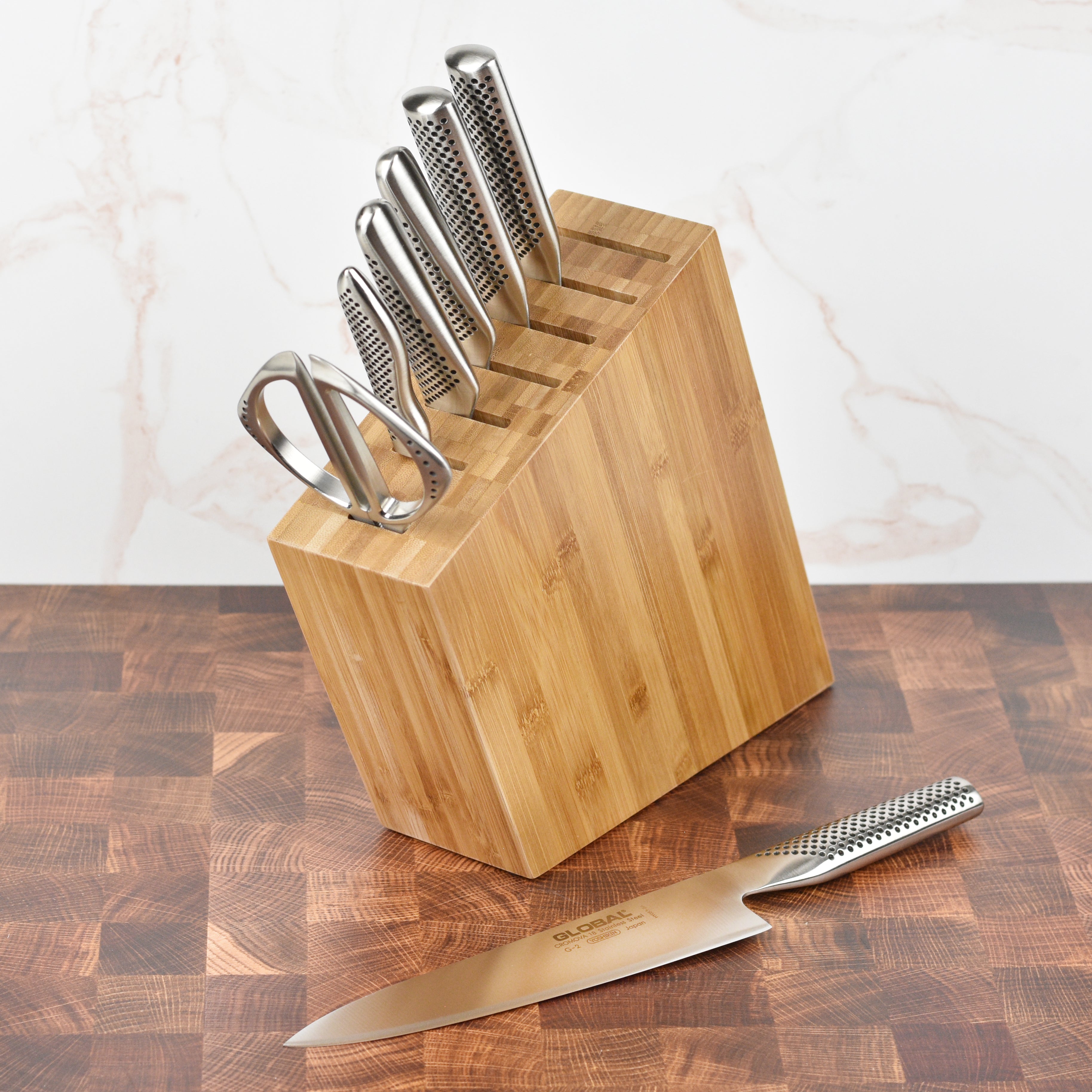 Global 8 Piece Bamboo Knife Block Set