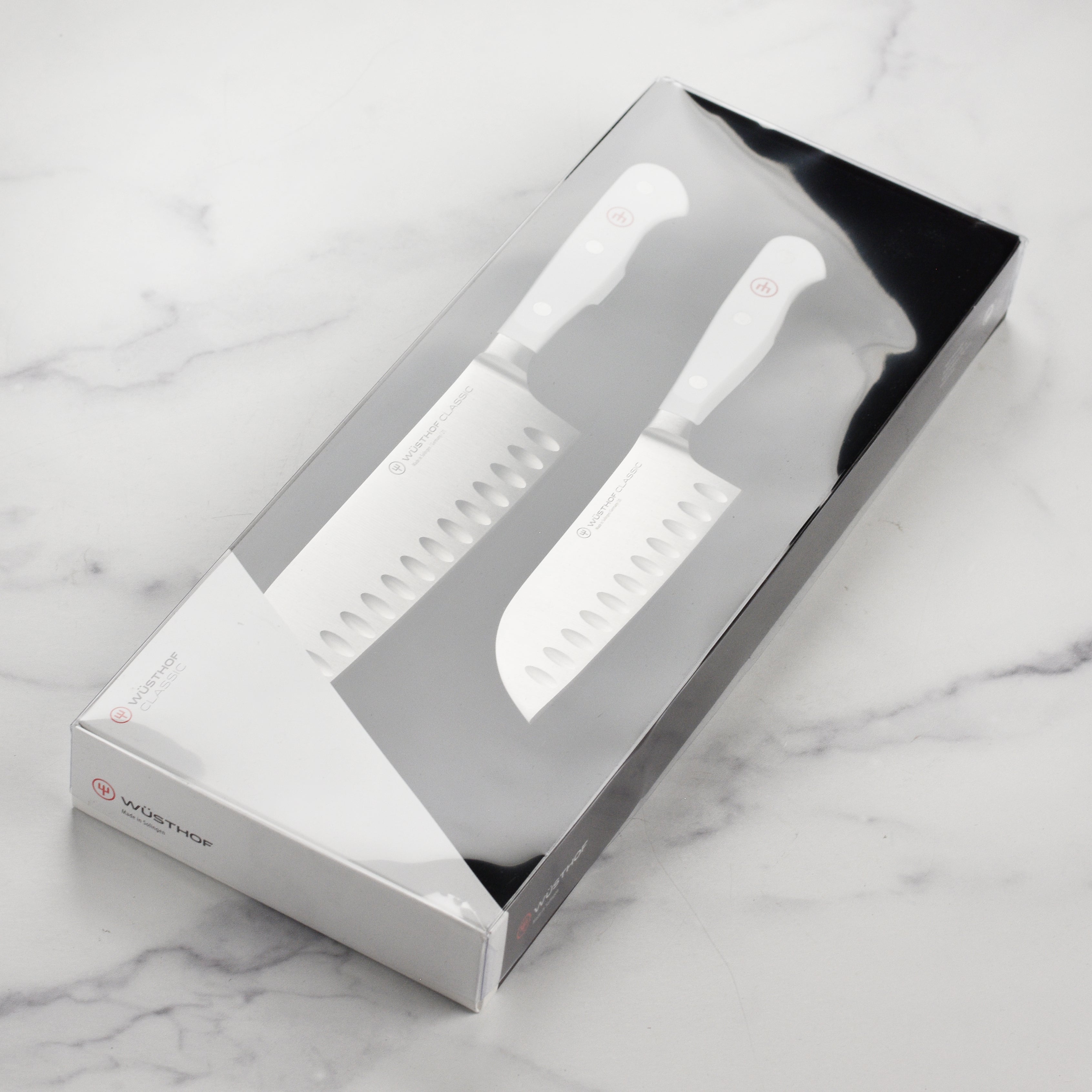 Wusthof Classic White 2 Piece Hollow Edge Santoku Knife Set