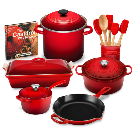 Sold at Auction: Trio of Le Creuset Sauce Pans and Heart Shaped Dutch Oven  in Cerise Red