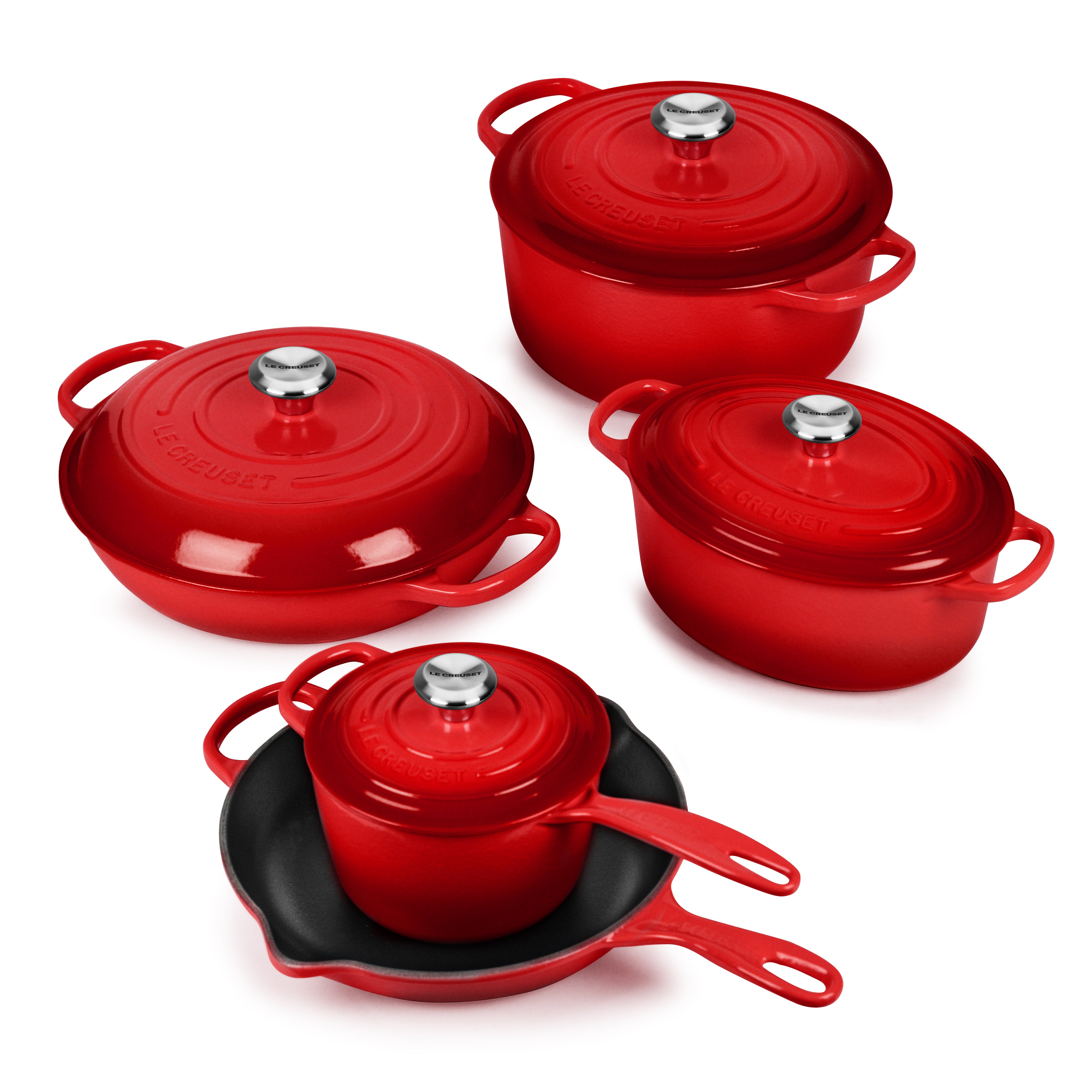 Le Creuset Signature Cast Iron 9 Piece Cerise Cast Iron Cookware Set